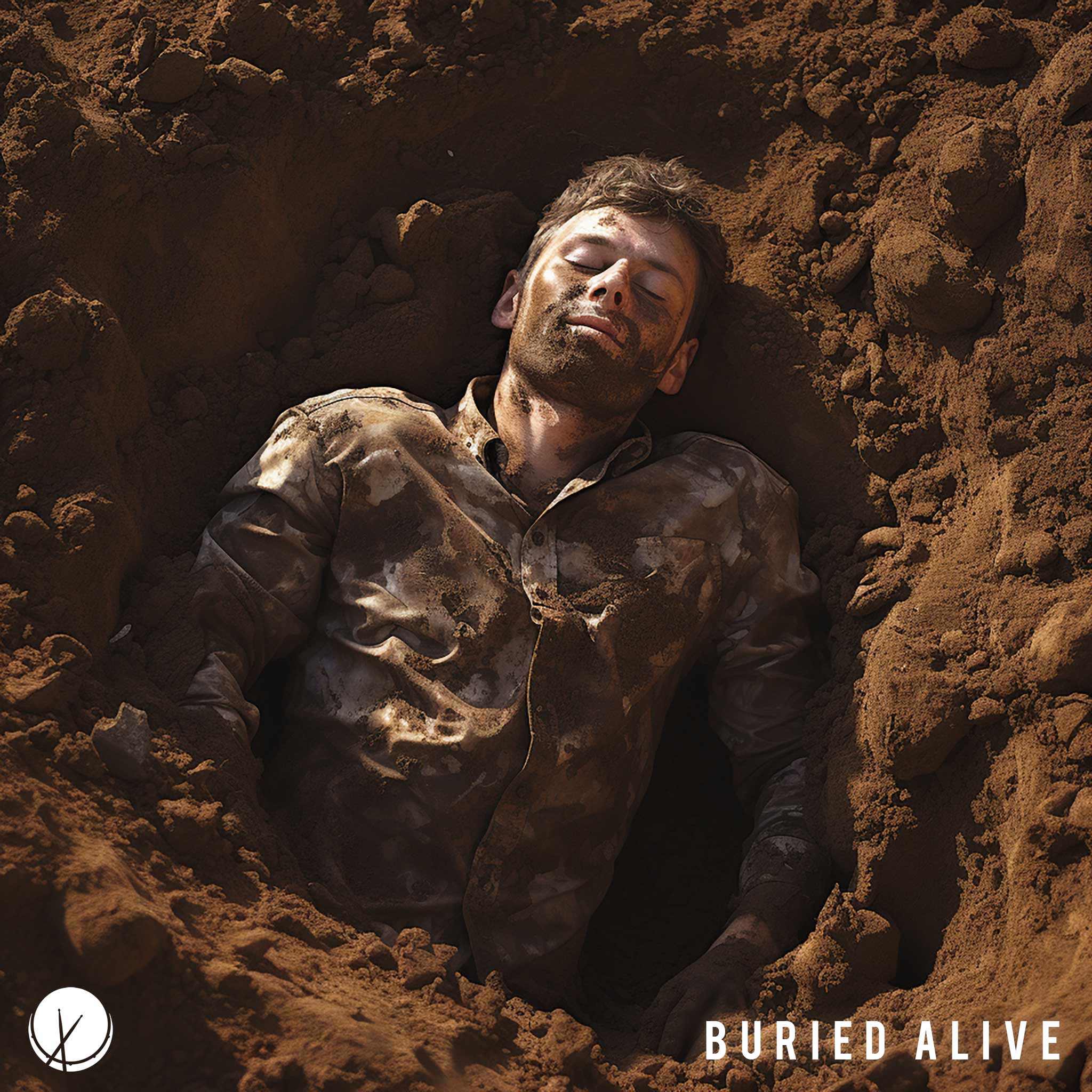 Cover Art - Man in Light Blue Button-Down Dress Shirt, Laying in Dirt as if he were Buried Alive