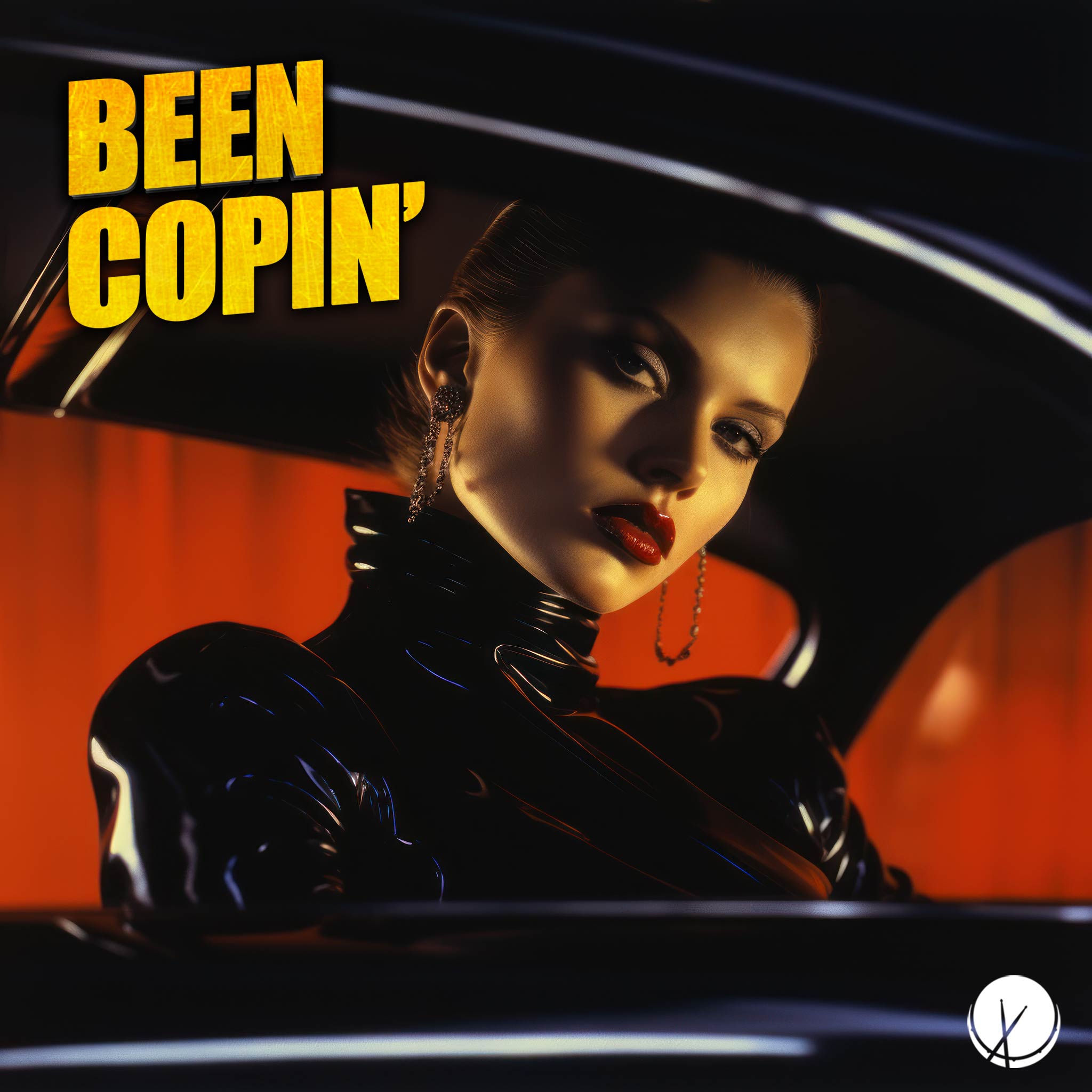 Image featuring Truicalis, the femme fatale, in a car with award-winning cinematography, exuding elegance. Title: "Been Copin'."