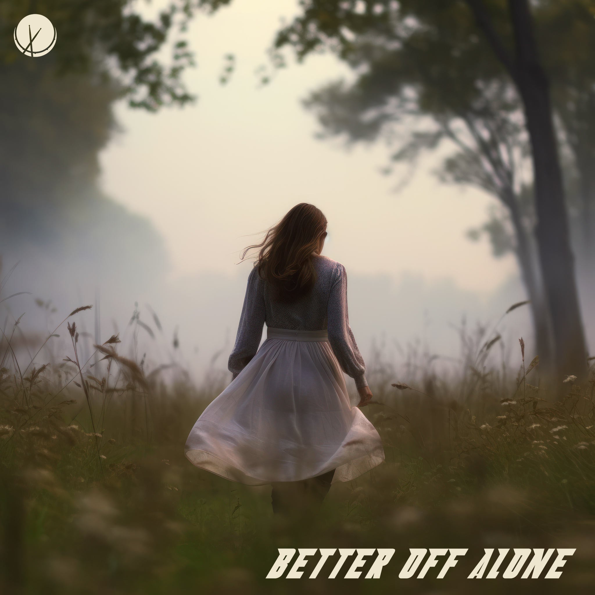 Empowering scene titled "Better Off Alone" featuring a woman in a skirt confidently walking through nature alone. The image conveys a sense of independence and self-assurance, capturing the beauty of solitude in a natural setting.