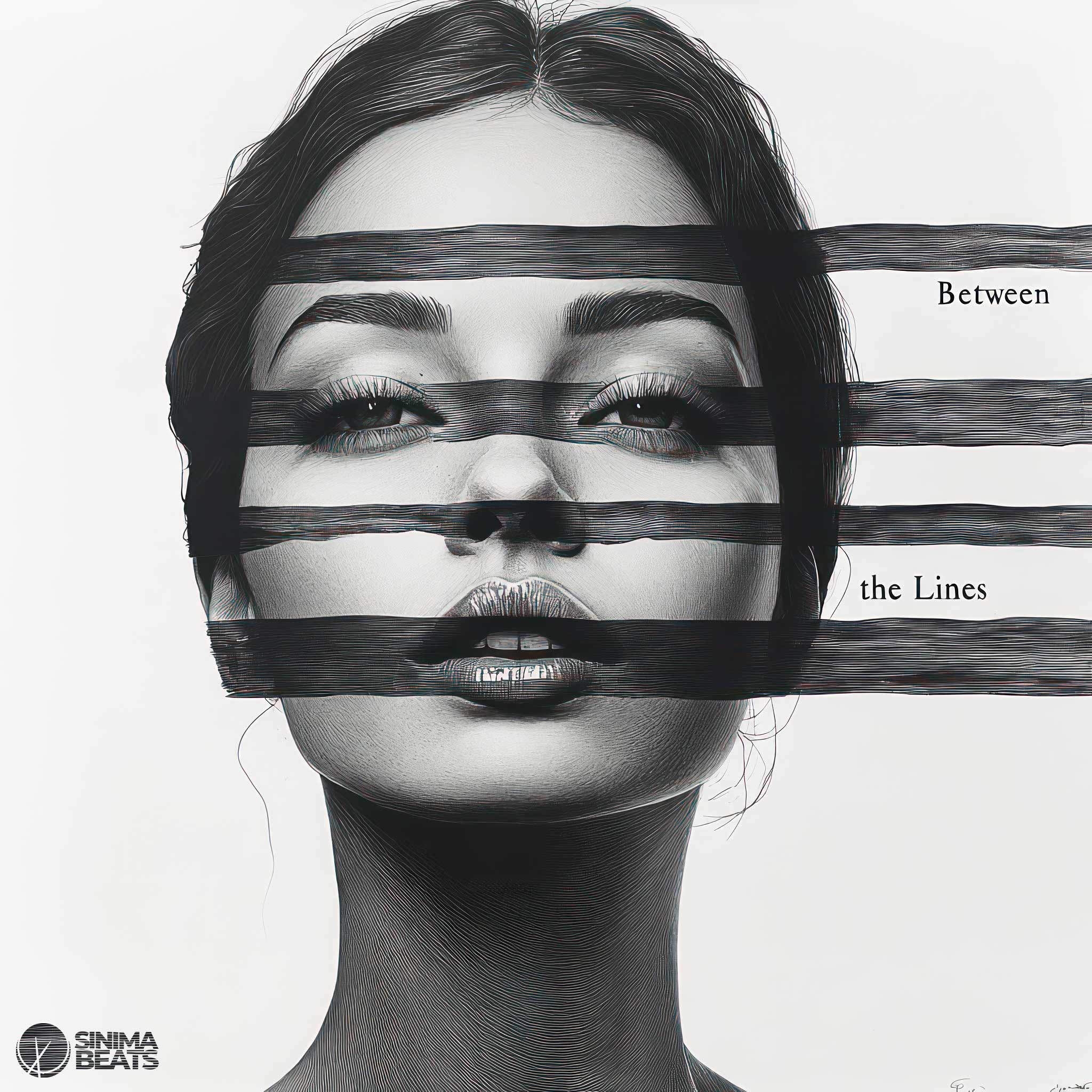 Minimalistic drawing of a woman's face, depicted with four think textured lines merging together against a white background, symbolizing subtle complexity and depth – Between the Lines.