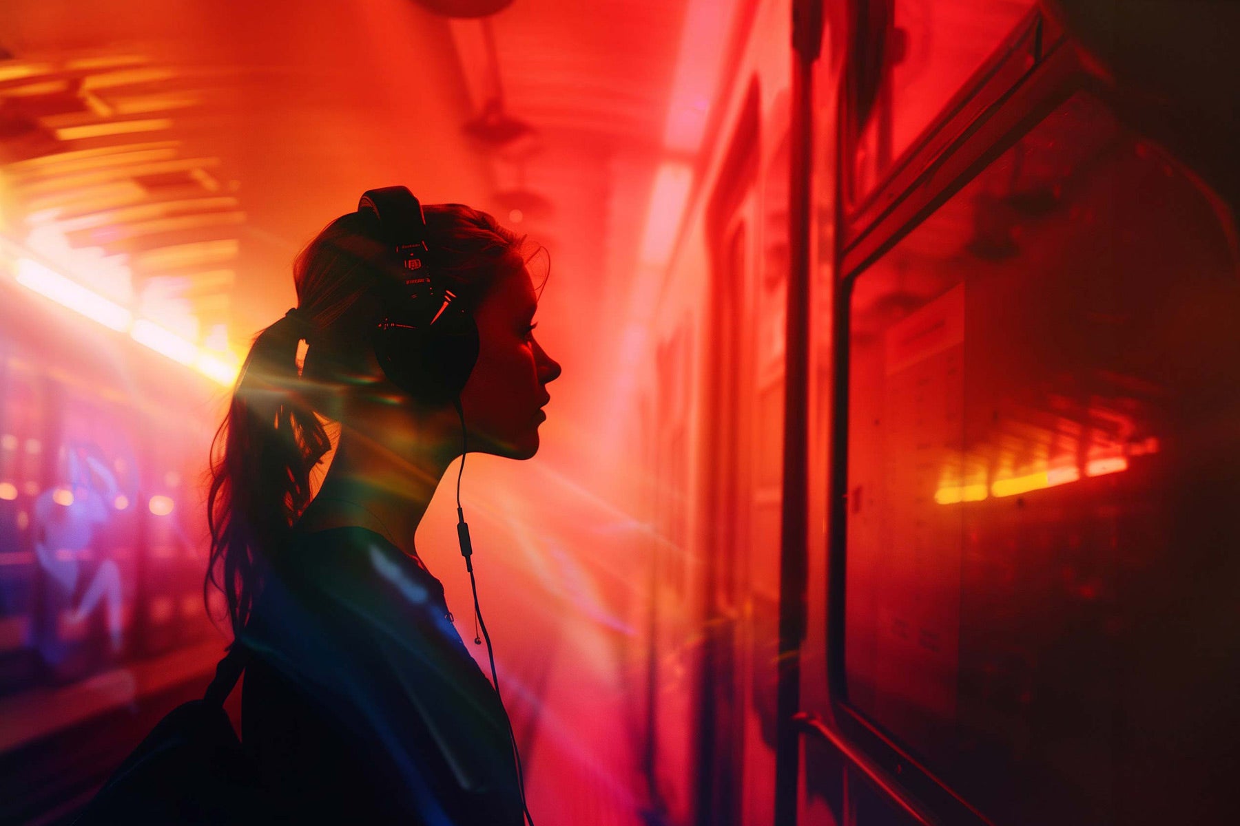 A girl wearing headphones stands in a subway, representing the diverse music experience across all genres, featured in a hero slide for Sinima Beats' mobile version.