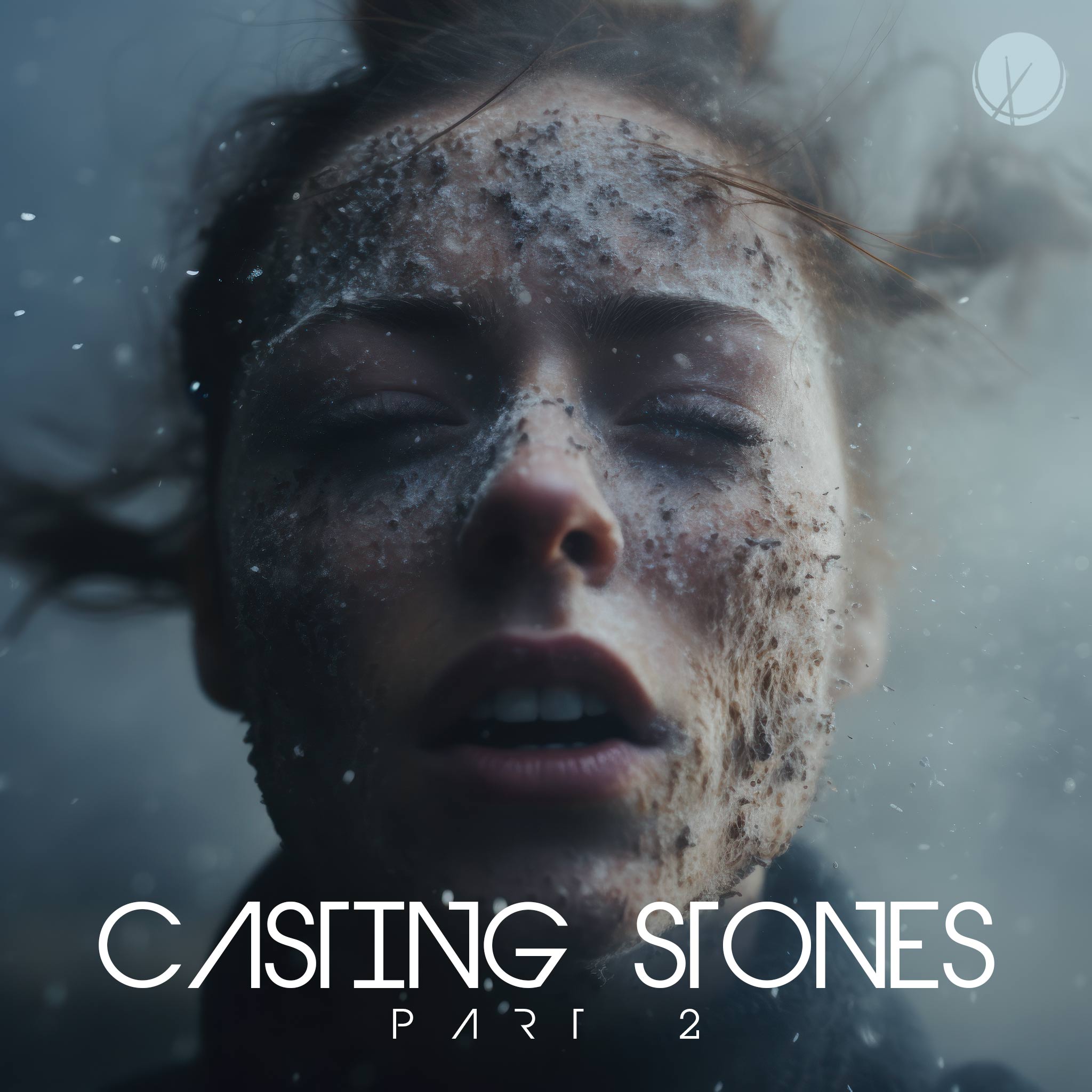 Symbolic scene titled "Casting Stones Part 2" featuring a close-up of a woman's face reacting to hurtful words from their significant other, depicting the emotional pain caused by the words.