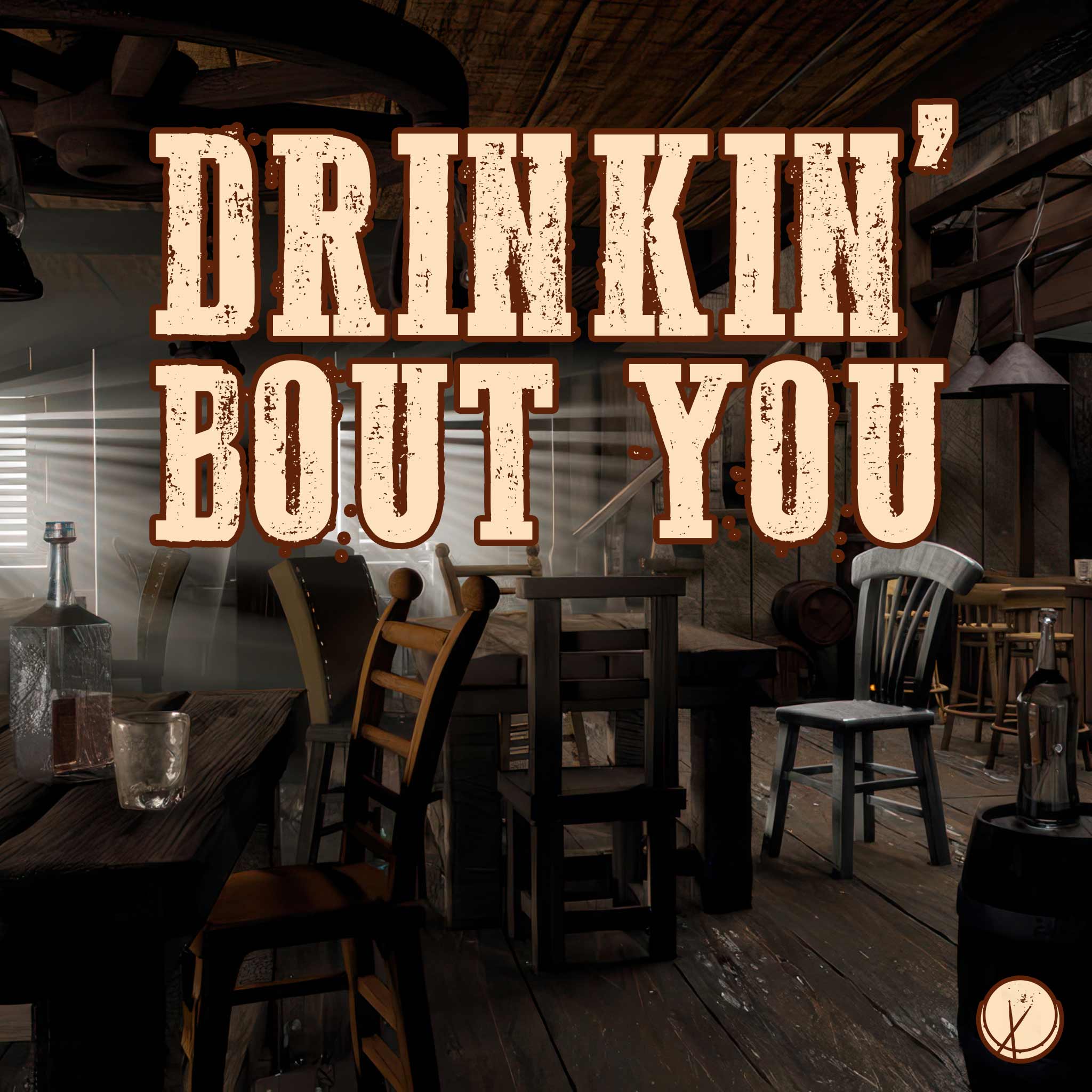 Drinkin' Bout You: Realistic empty bar setting captured in CGI, featuring ultra-realistic wooden furniture, whiskey bottles, and glasses.