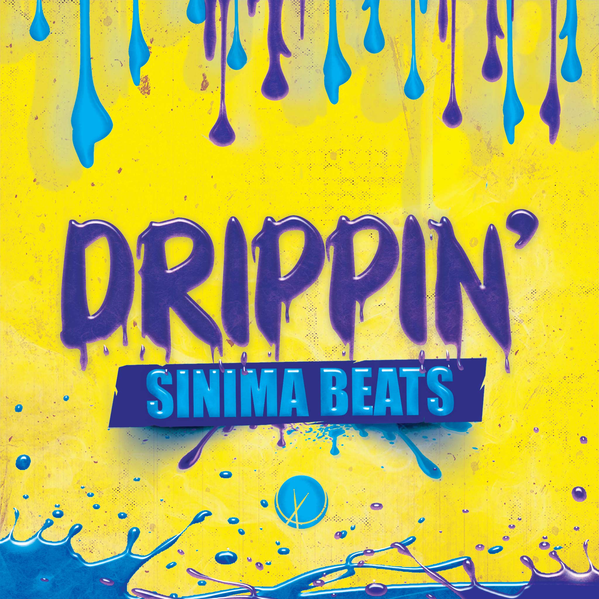 Vibrant trap music cover art with a blue and purple design, featuring large text, paint splatter elements, and a textured yellow background for a visually striking composition.