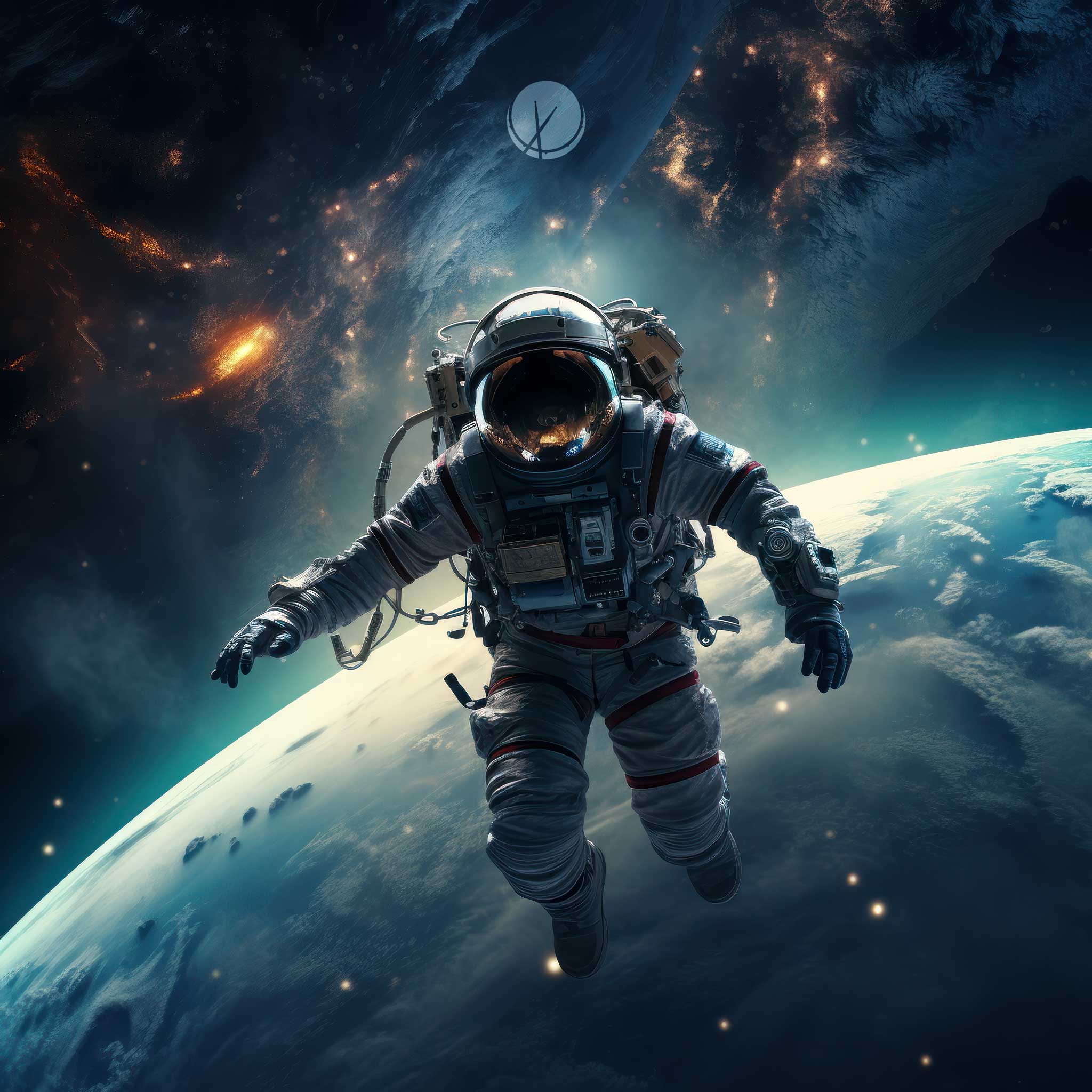 Exit Strategy: A mesmerizing image of an astronaut floating above the Earth with the vast cosmos in the background. The scene evokes a sense of transcendence and exploration, capturing the essence of an exit strategy into the unknown.