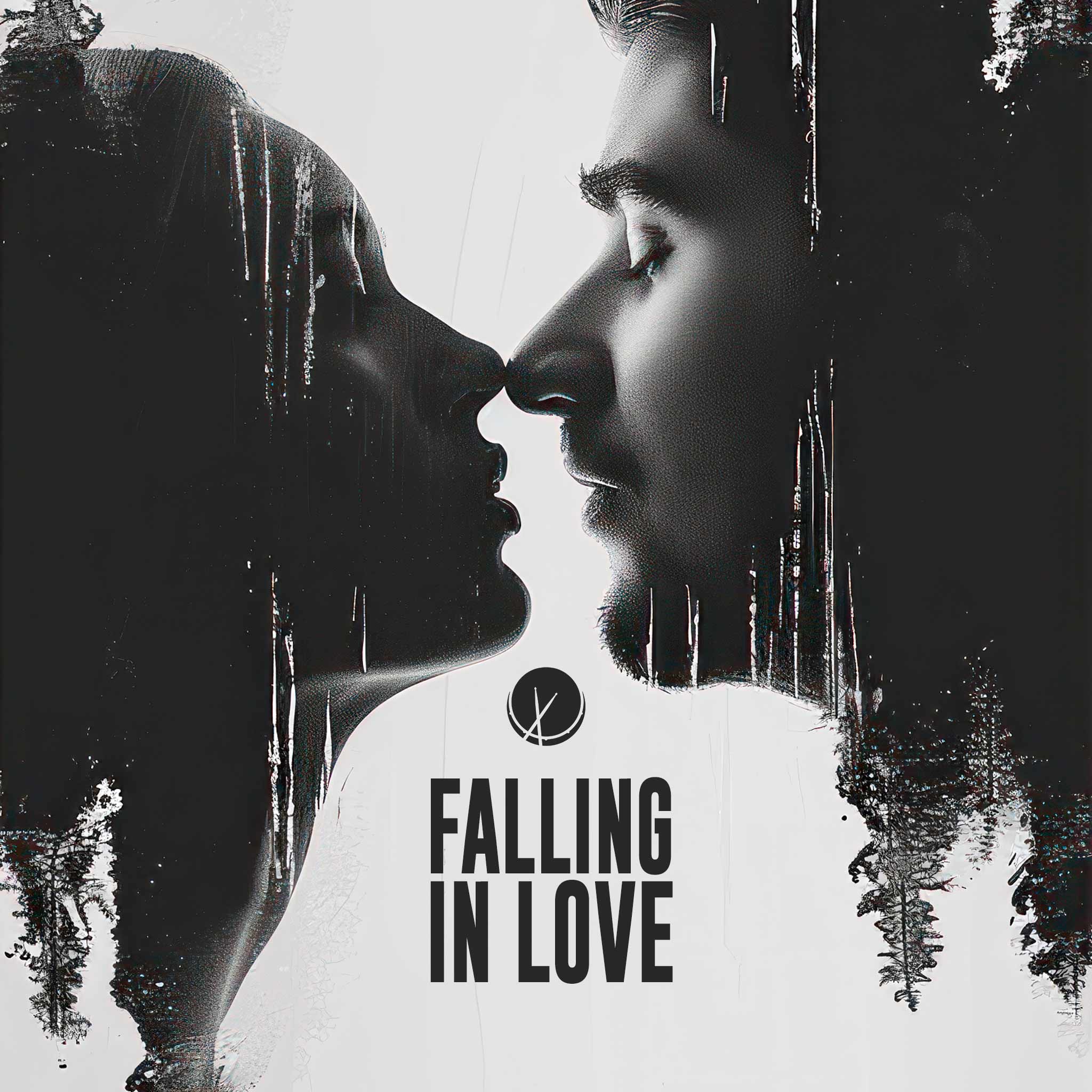 Double Exposure of Woman and Man Face-to-Face Near Kiss in Grayscale - Falling in Love