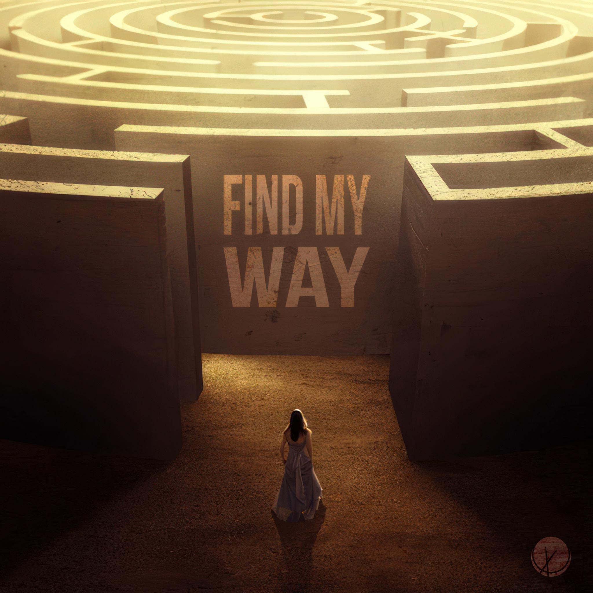 Book Cover Style Illustration of Woman in Dress Entering a Maze - Find My Way