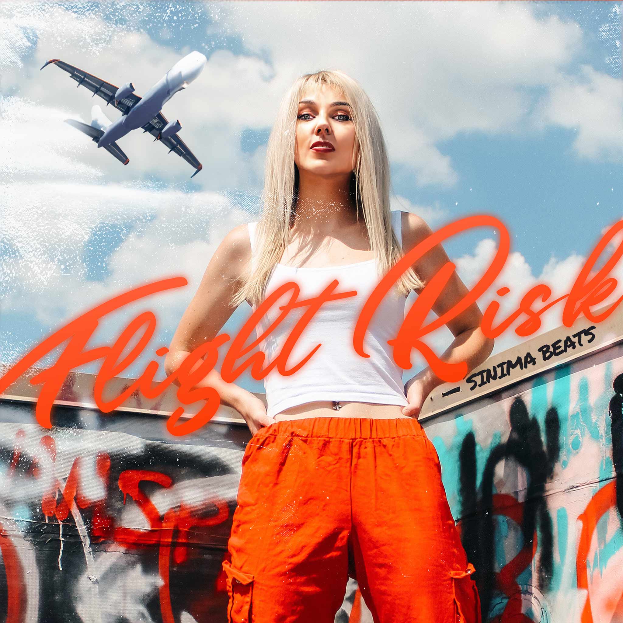 Tall Slender Blonde Russian Woman Standing in Prison Orange Jumpsuit with Airplane Taking Off in the Background - Flight Risk