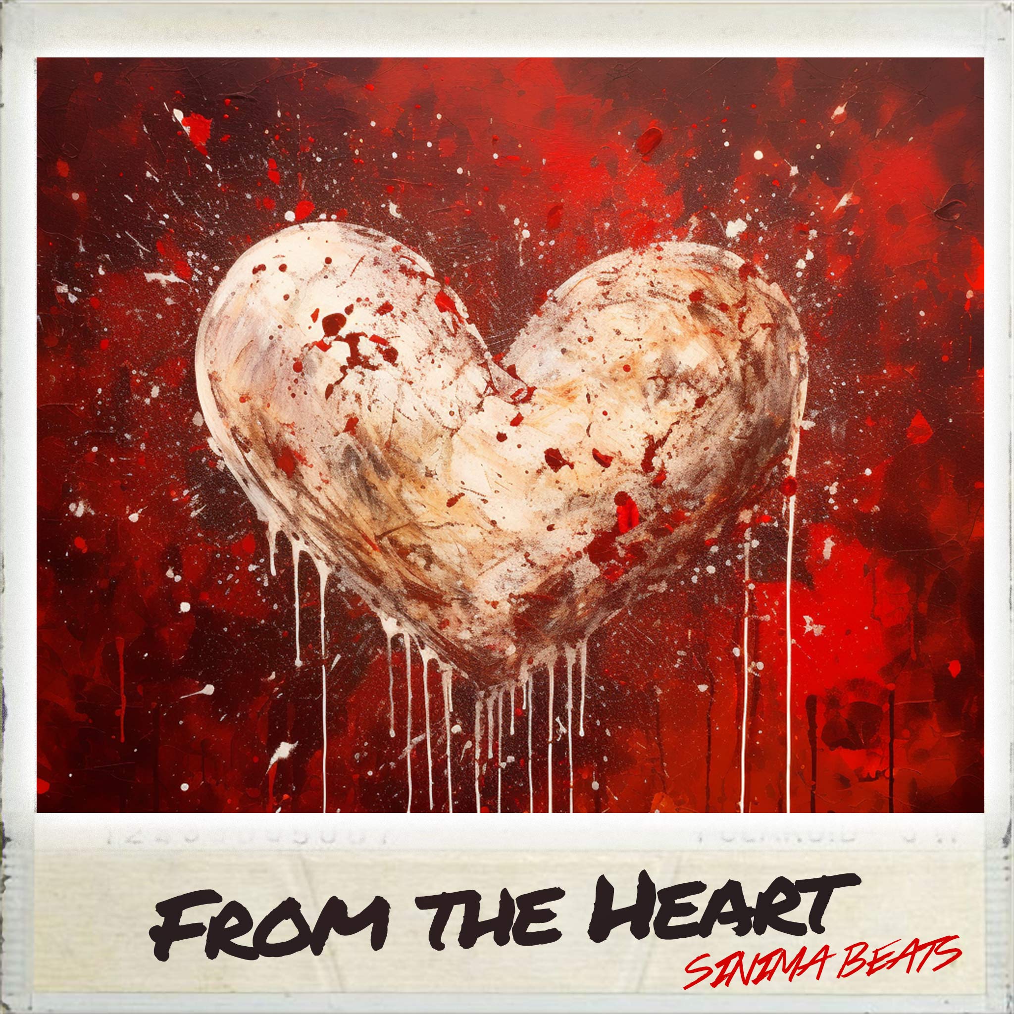 Paint Splatter Depicting Love with Dripping Red and White - From the Heart Polaroid Image