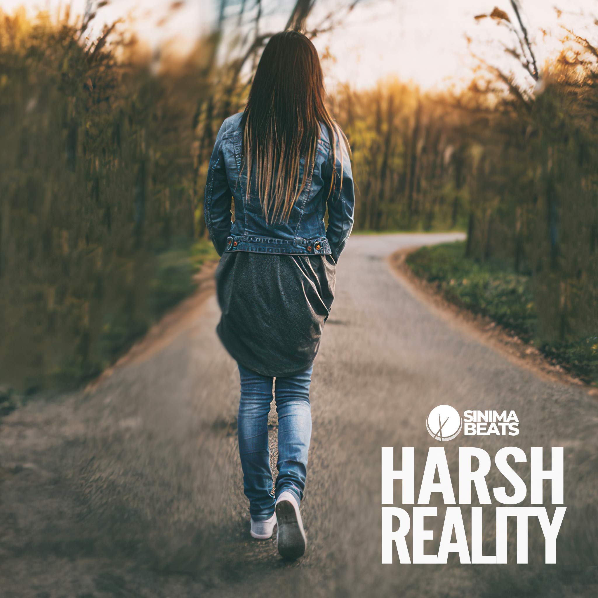 Young Woman with Long Straight Brown Hair and Blonde Highlighted Tips Walking Alone on a Pathway in Forest During Daylight - Harsh Reality