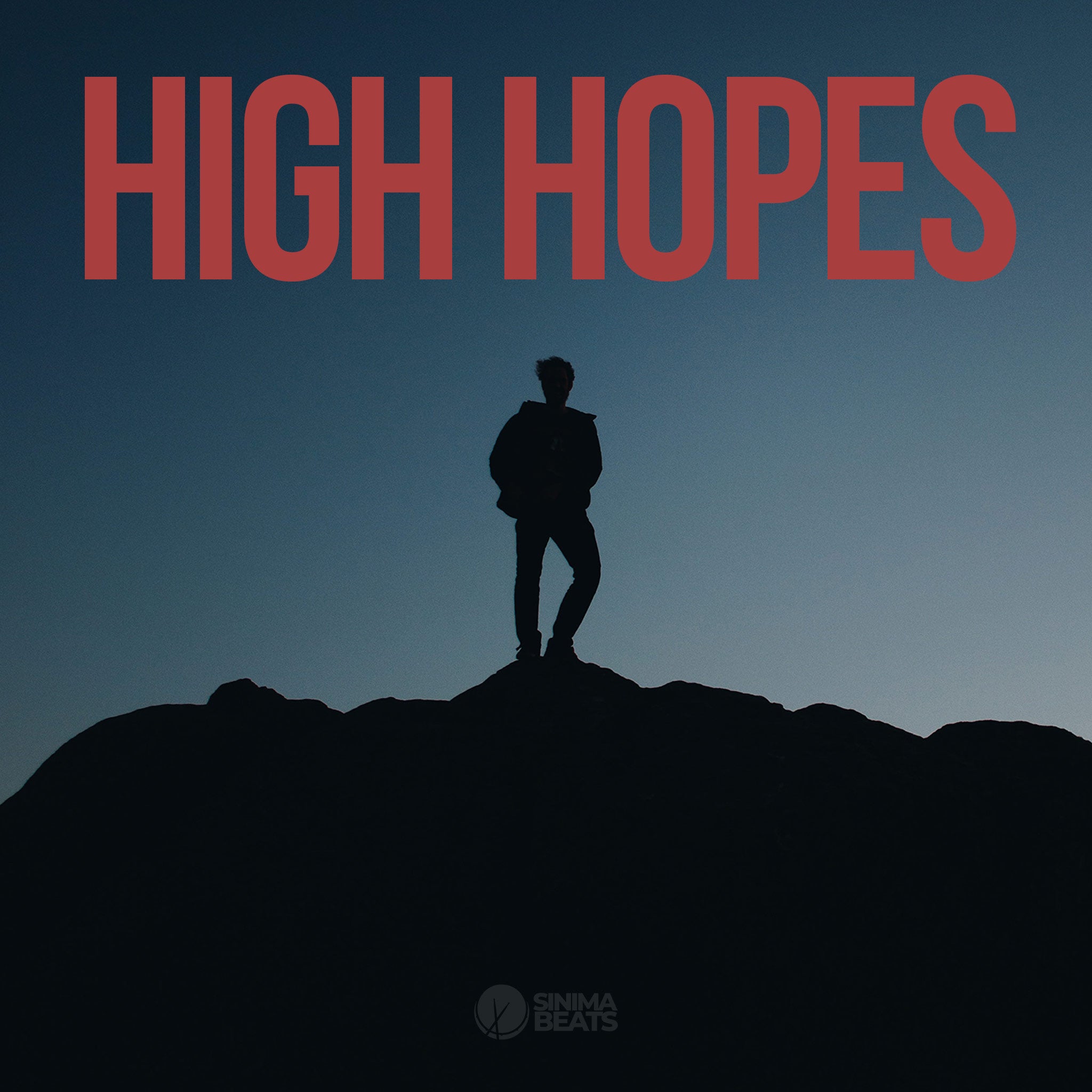 Man Standing on Mountain Silhouette Against Deep Blue Sky - High Hopes