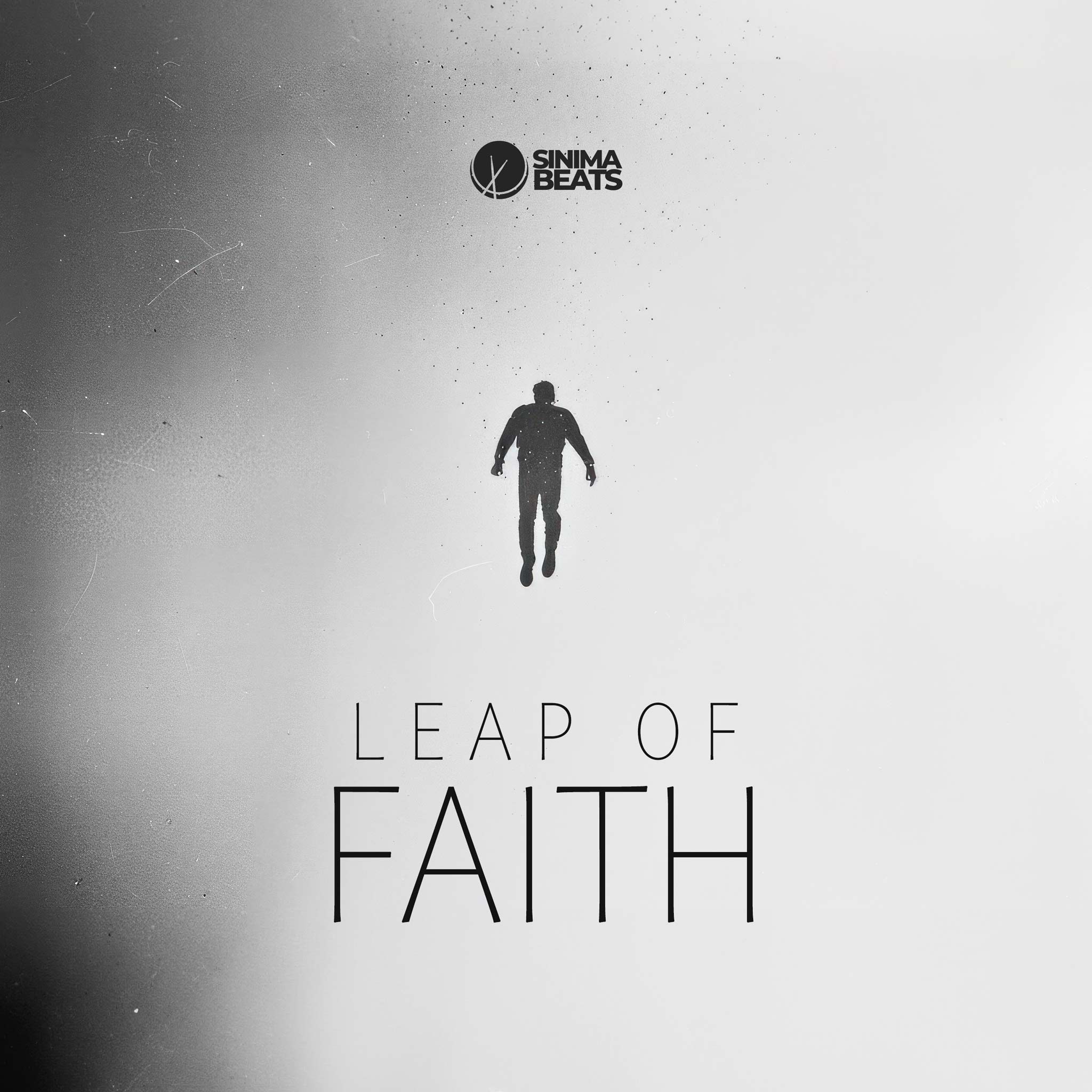 Man Walking on Air at a Distance, Grainy Textured Grayscale Photograph - Leap of Faith