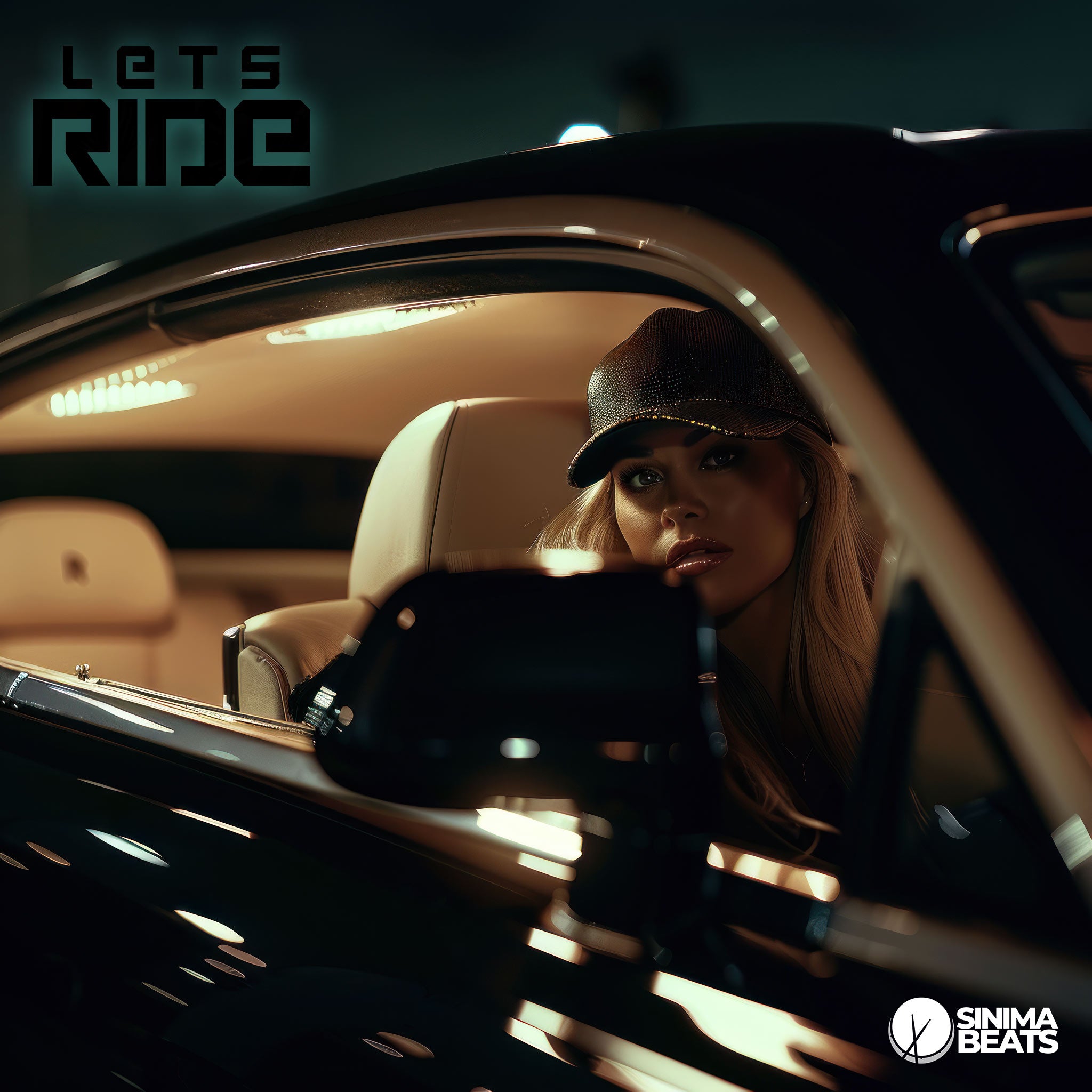 Blonde Woman in Passenger Seat of Black Luxury Car Leather Interior - Let's Ride