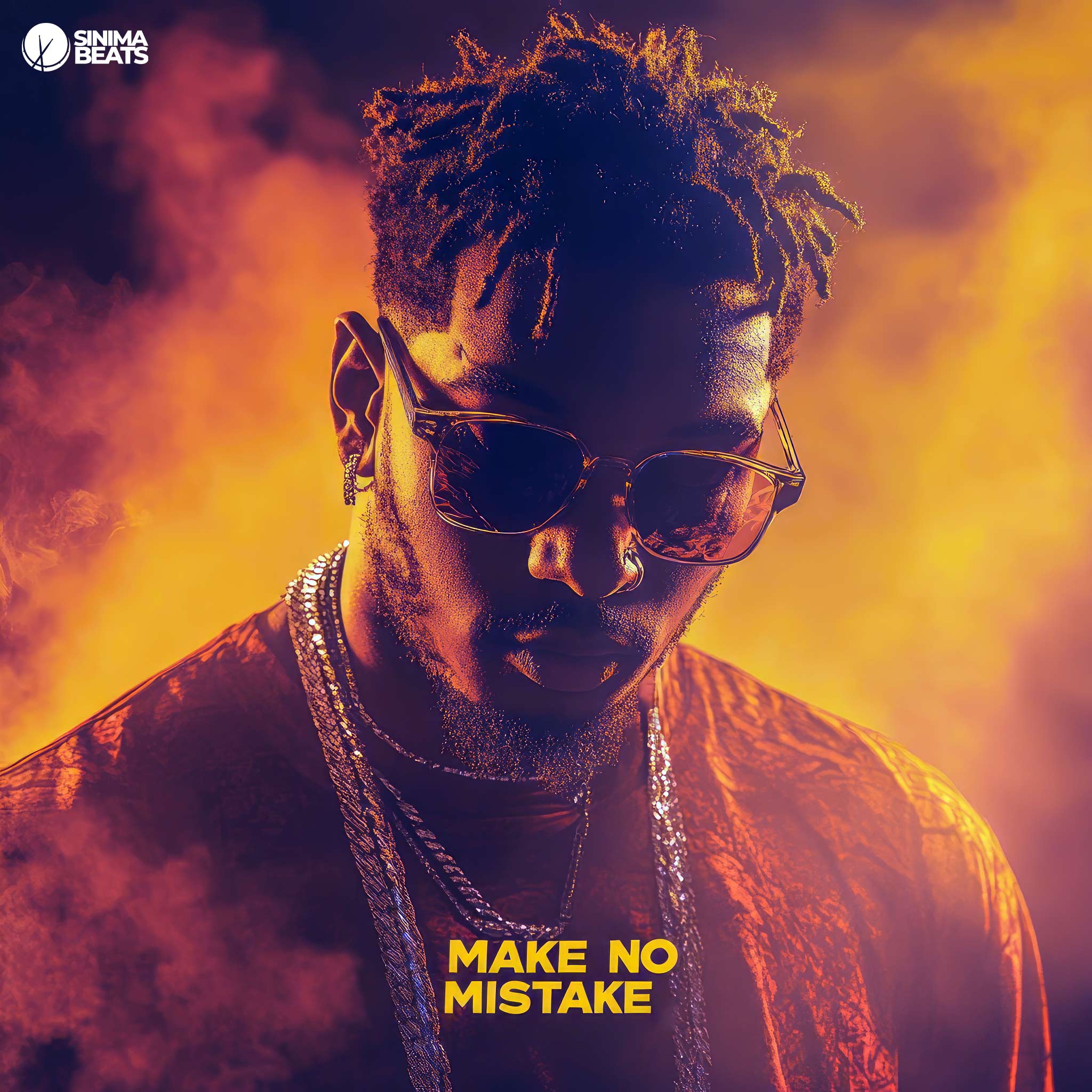 Club Hip-Hop Cover Art with a Rapper Wearing Sunglasses and Silver Jewelry in Yellow and Purple Hues - Make No Mistake