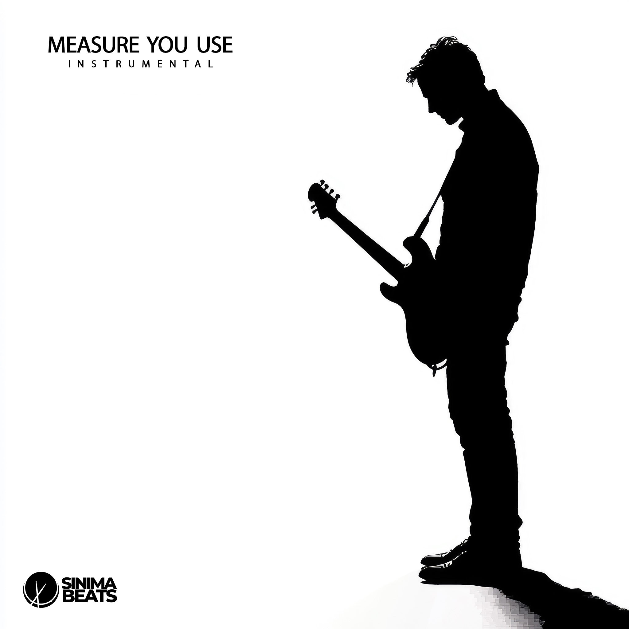 Minimalistic Alternative Rock Album Cover with a White Background and Silhouette of a Guitarist Standing with a Guitar - Measure You Use