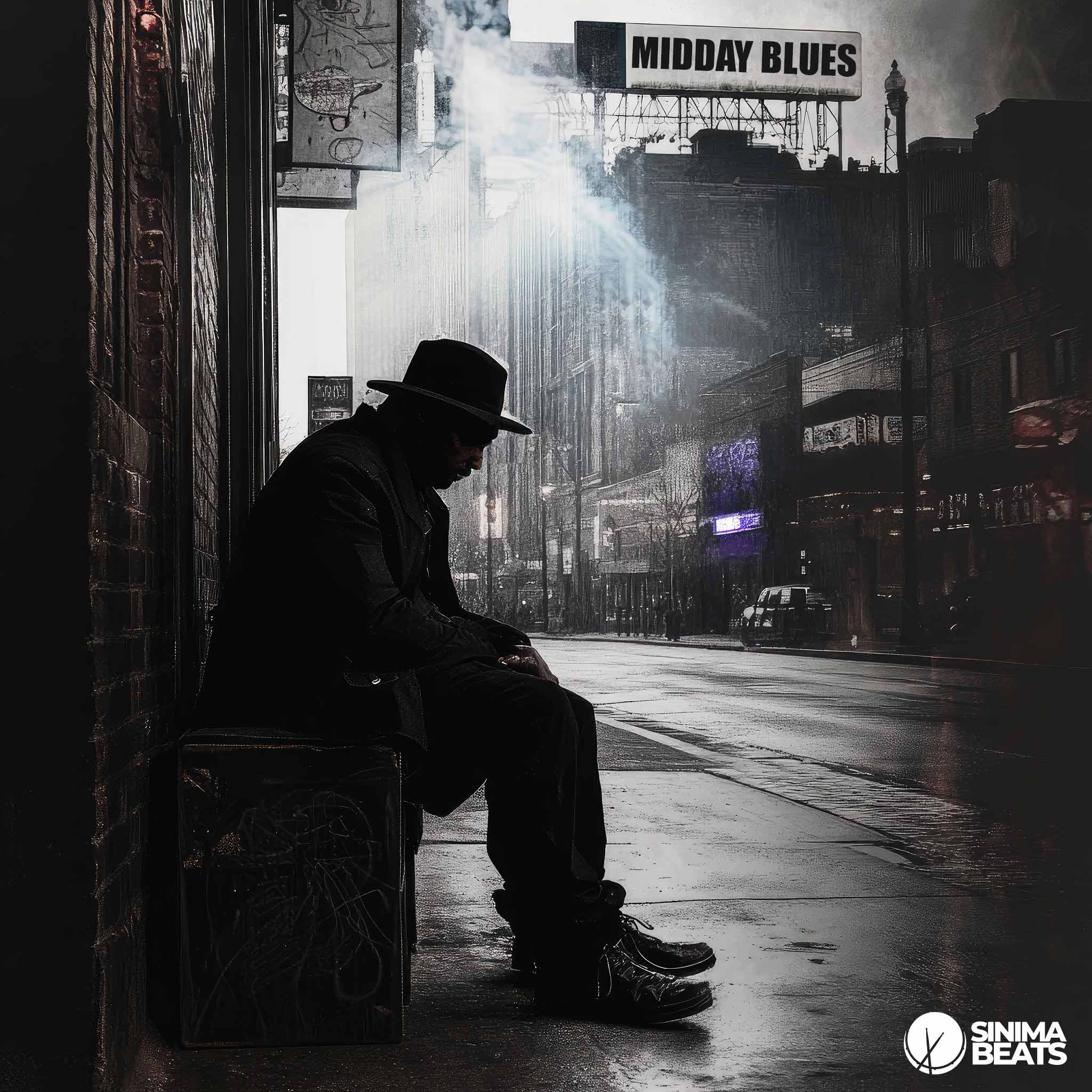 Black Man Sitting Depressed on Street Wearing Coat and Hat - Midday Blues