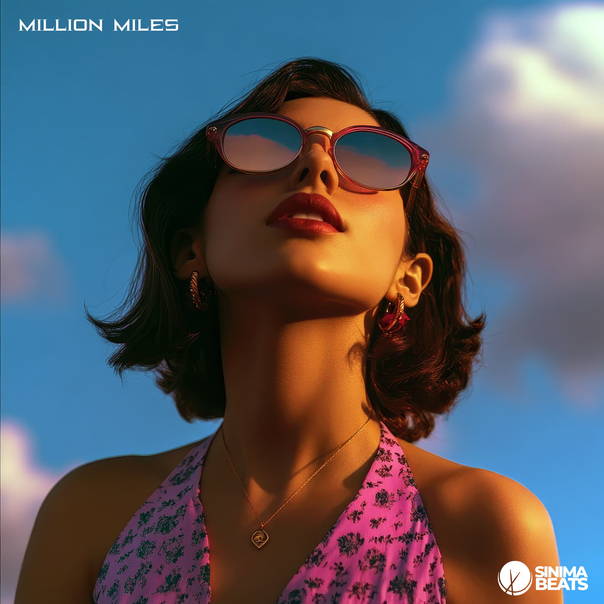 Woman in Sunglasses and Bikini Top with Low Angle View Against Blue Sky - Million Miles