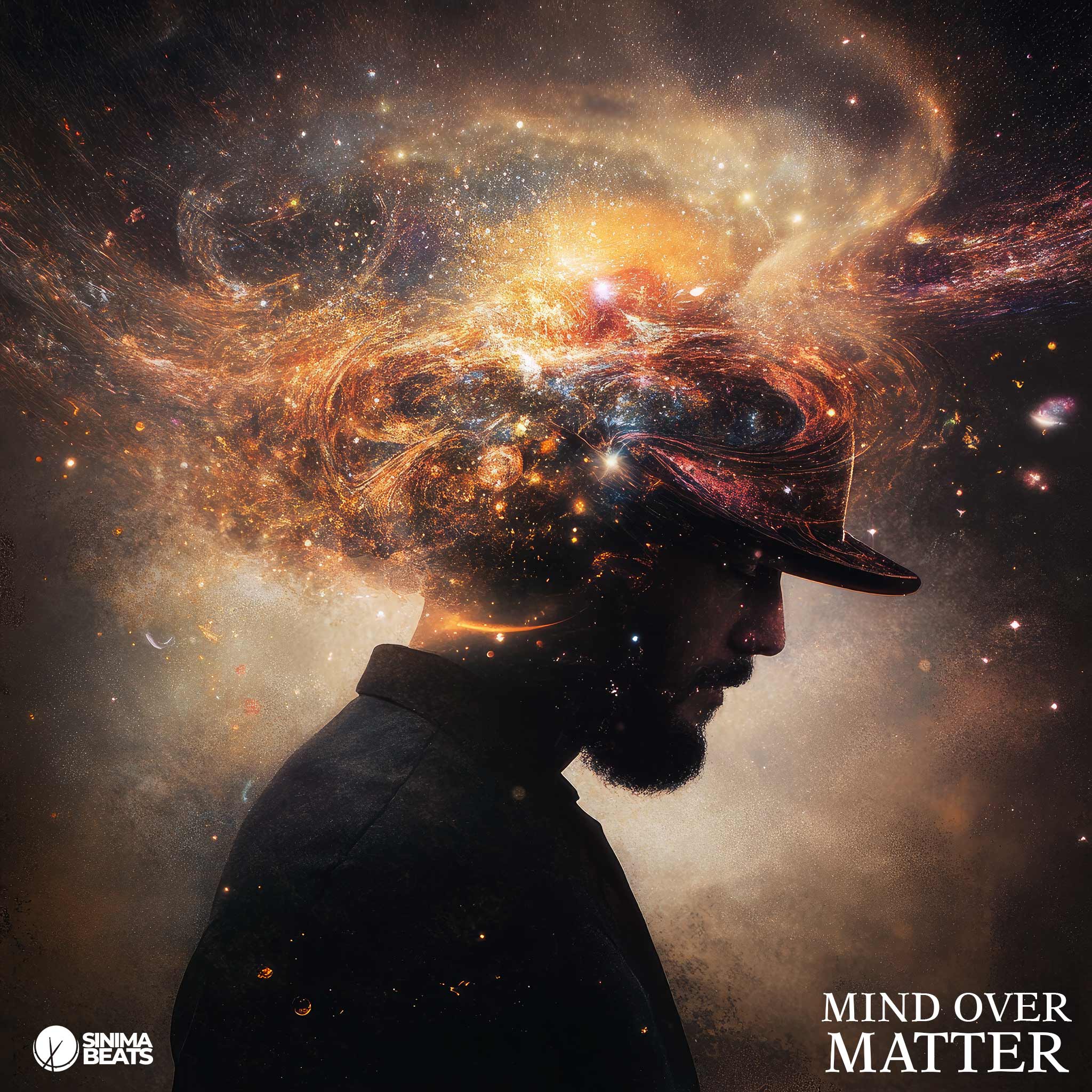 Double Exposure of a Man with a Beard and Baseball Cap Over Cosmos - Mind Over Matter