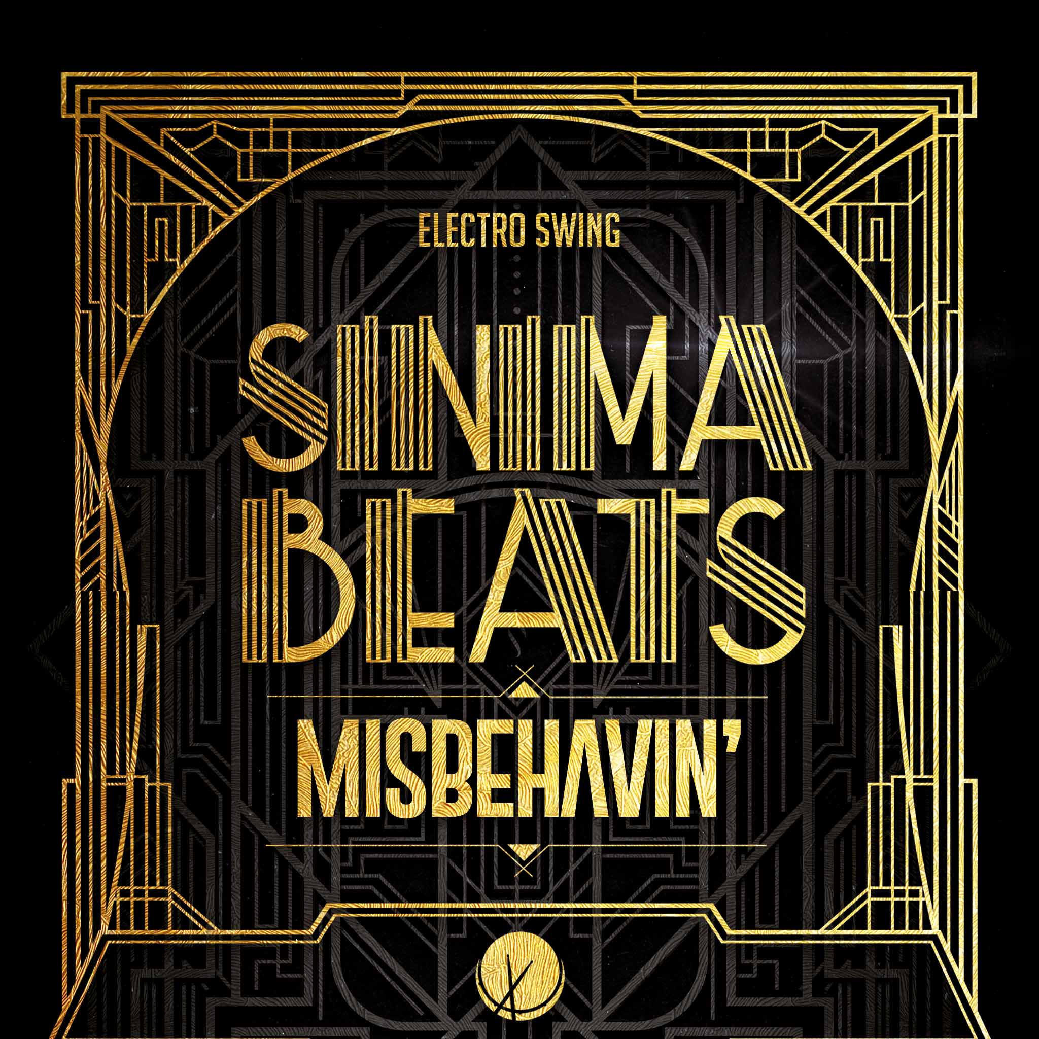 Misbehavin': Electro-Swing, Swing Hip-Hop Cover Art Design Inspired by The Great Gatsby. Golden Lines over a Black Background with Title Text in the Middle.