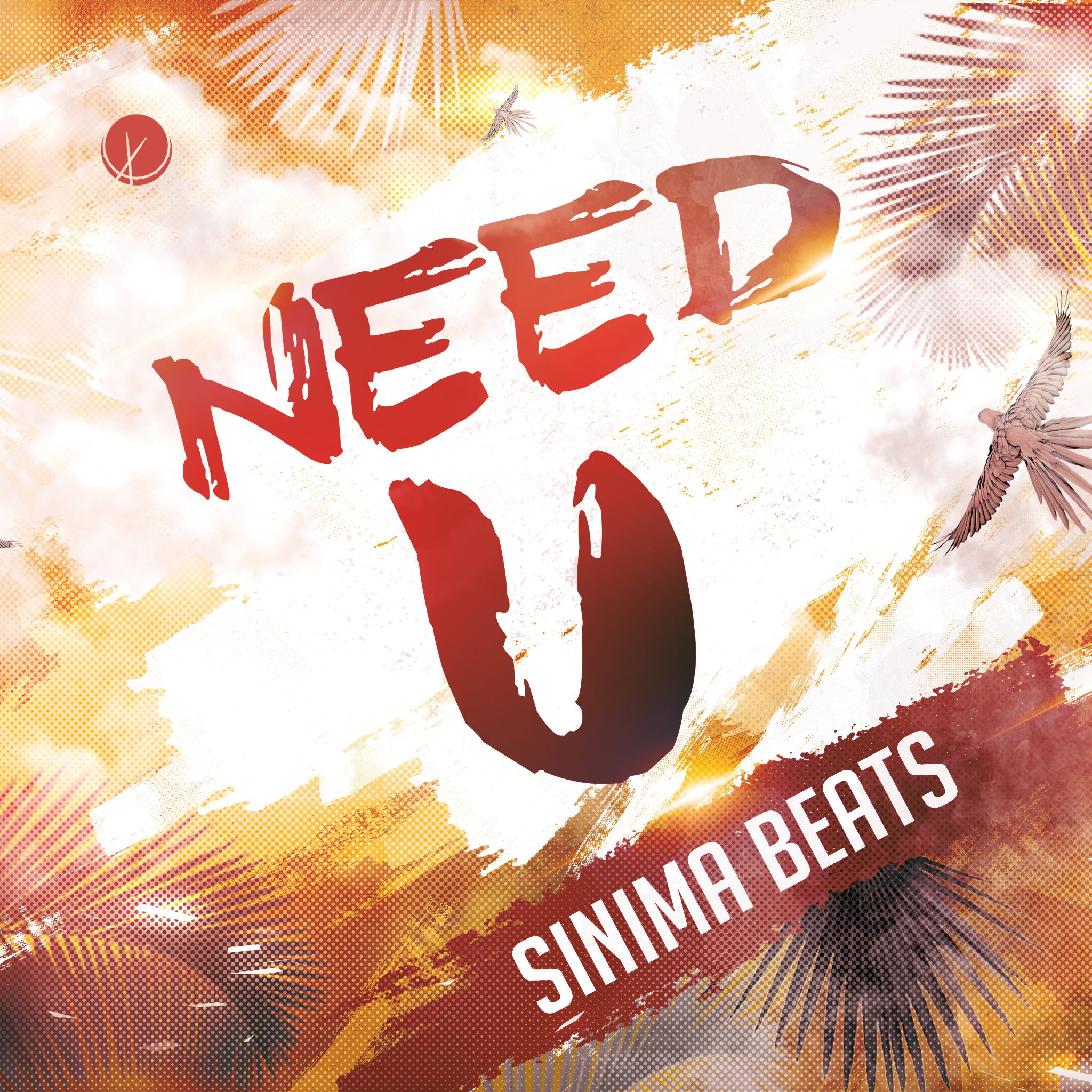 Reggae cover art titled "Need U" featuring an illustrated texture design with large red title text. The background consists of vibrant yellow, orange, and white colors, creating a lively and eye-catching composition.