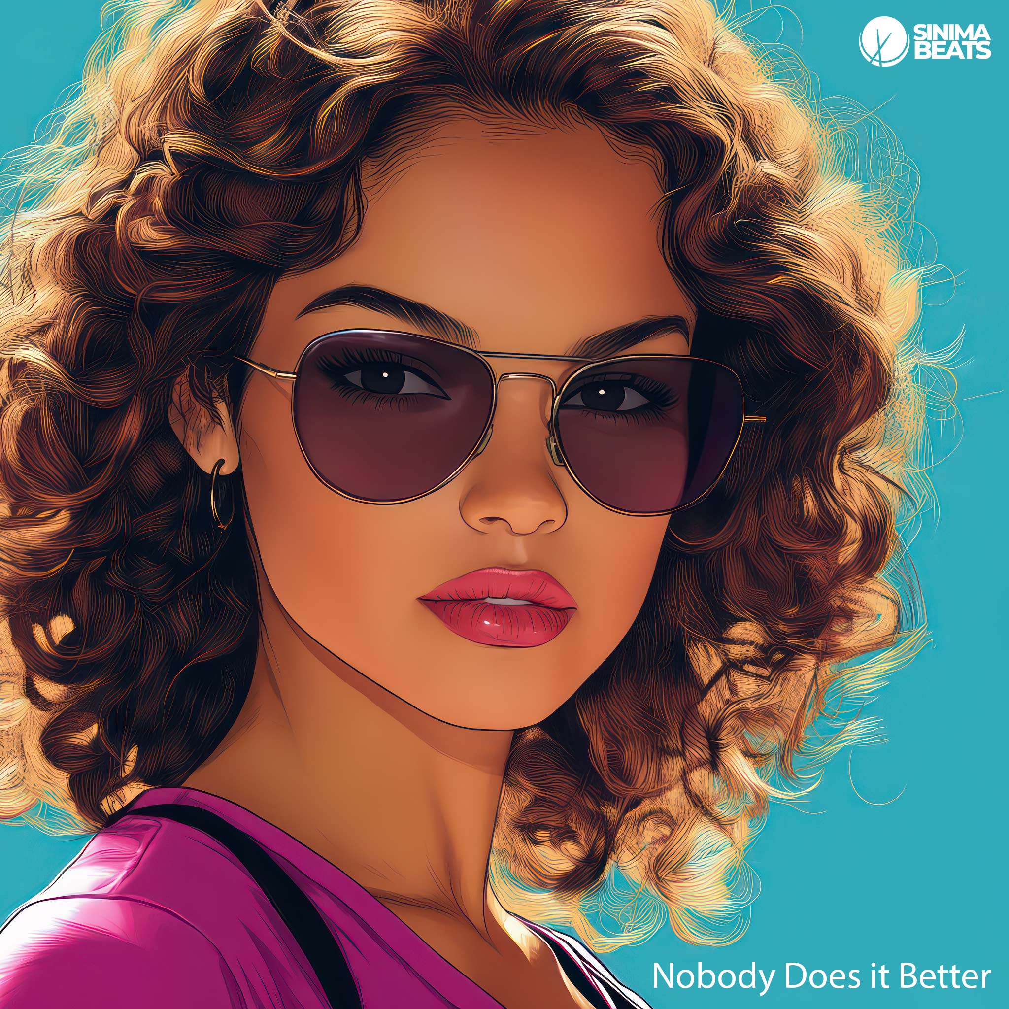 A high-quality illustration for the R&B pop cover art, featuring an attractive woman wearing sunglasses against a teal background. The image exudes confidence and style, with the sunglasses adding a touch of sophistication. The teal backdrop provides a vibrant contrast, emphasizing the subject's allure and the overall theme of being unmatched in excellence. This cover art captures the essence of "Nobody Does It Better," showcasing a blend of elegance and charisma.