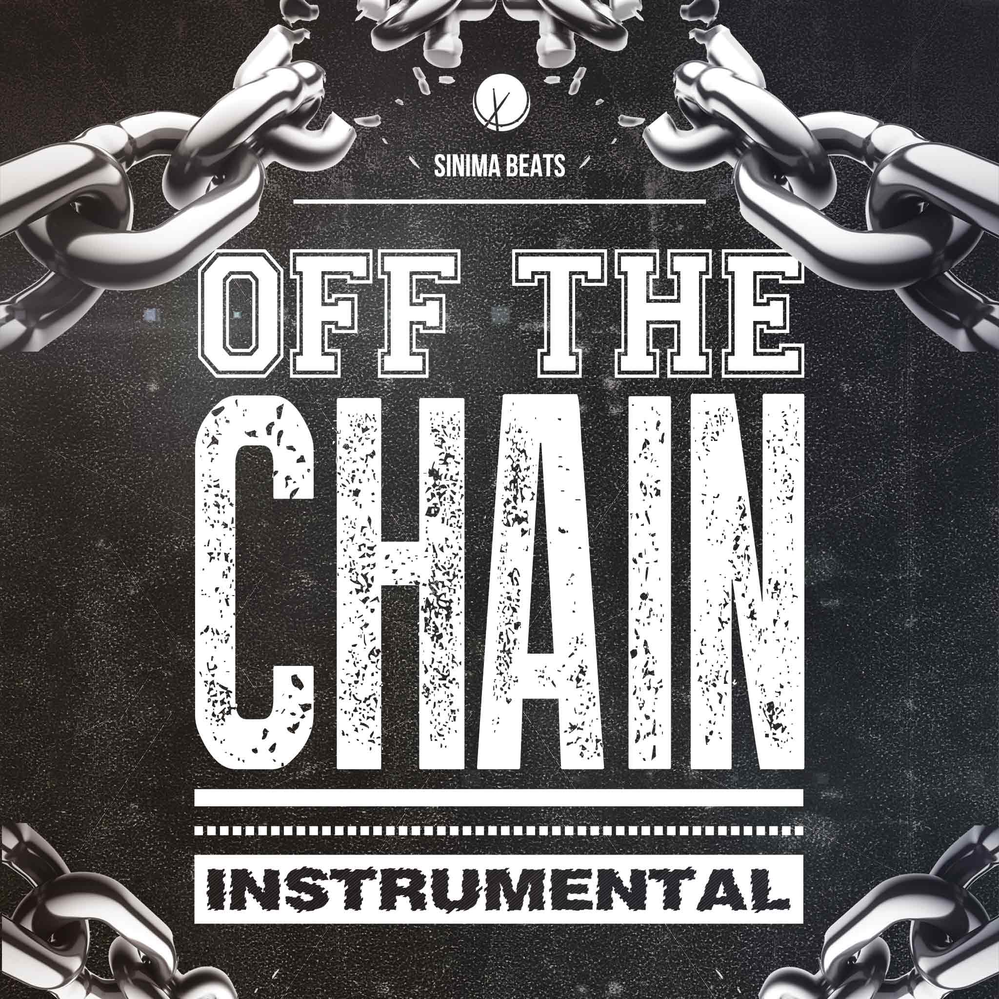 Off the Chain: Hip Hop Cover Art Design with Large Chains Breaking Apart, Title Text in the Middle. Faded Background Texture, Grainy.