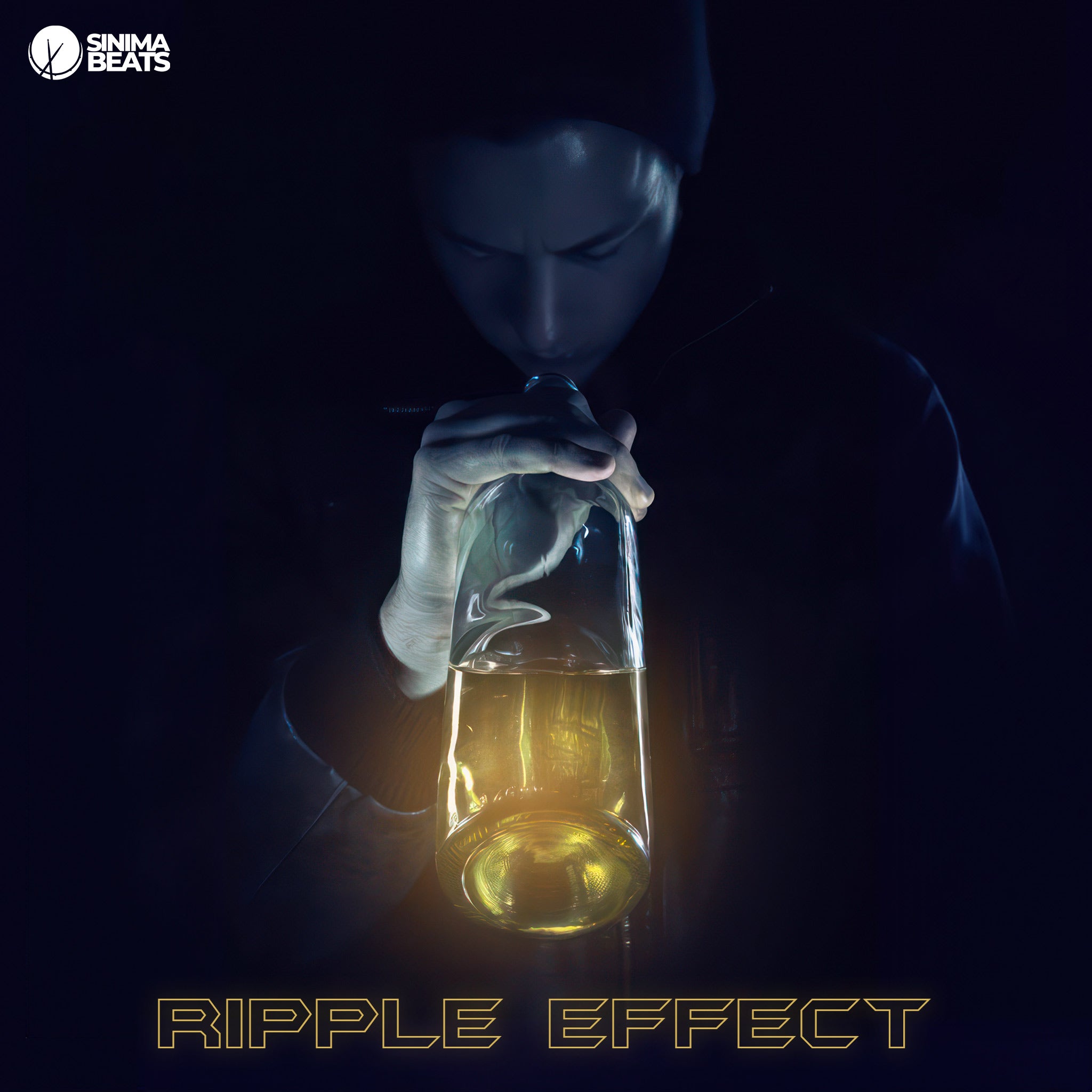 ‘Ripple Effect’ features a man wearing a beanie cap, about to take a sip from a large bottle of alcohol, symbolizing struggles with alcoholism and its far-reaching consequences. The image captures a moment of inner conflict and the potential impact of his actions.