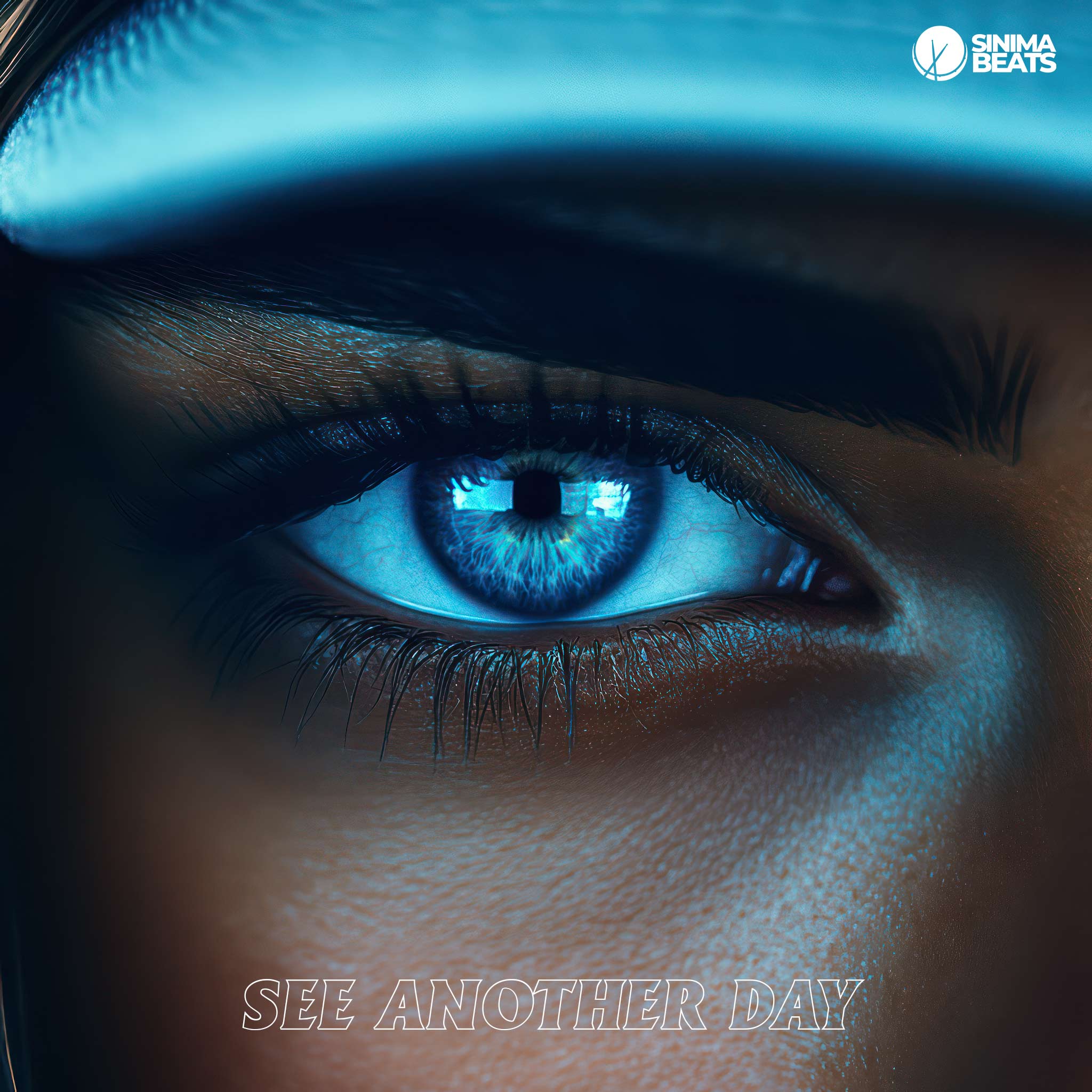 Close-up of a Caucasian girl's blue eye, partially covered by a blue visor, with strands of blonde hair framing her face. The focused gaze and intense expression convey a sense of perseverance, determination, and strength, even in the face of defeat. – See Another Day