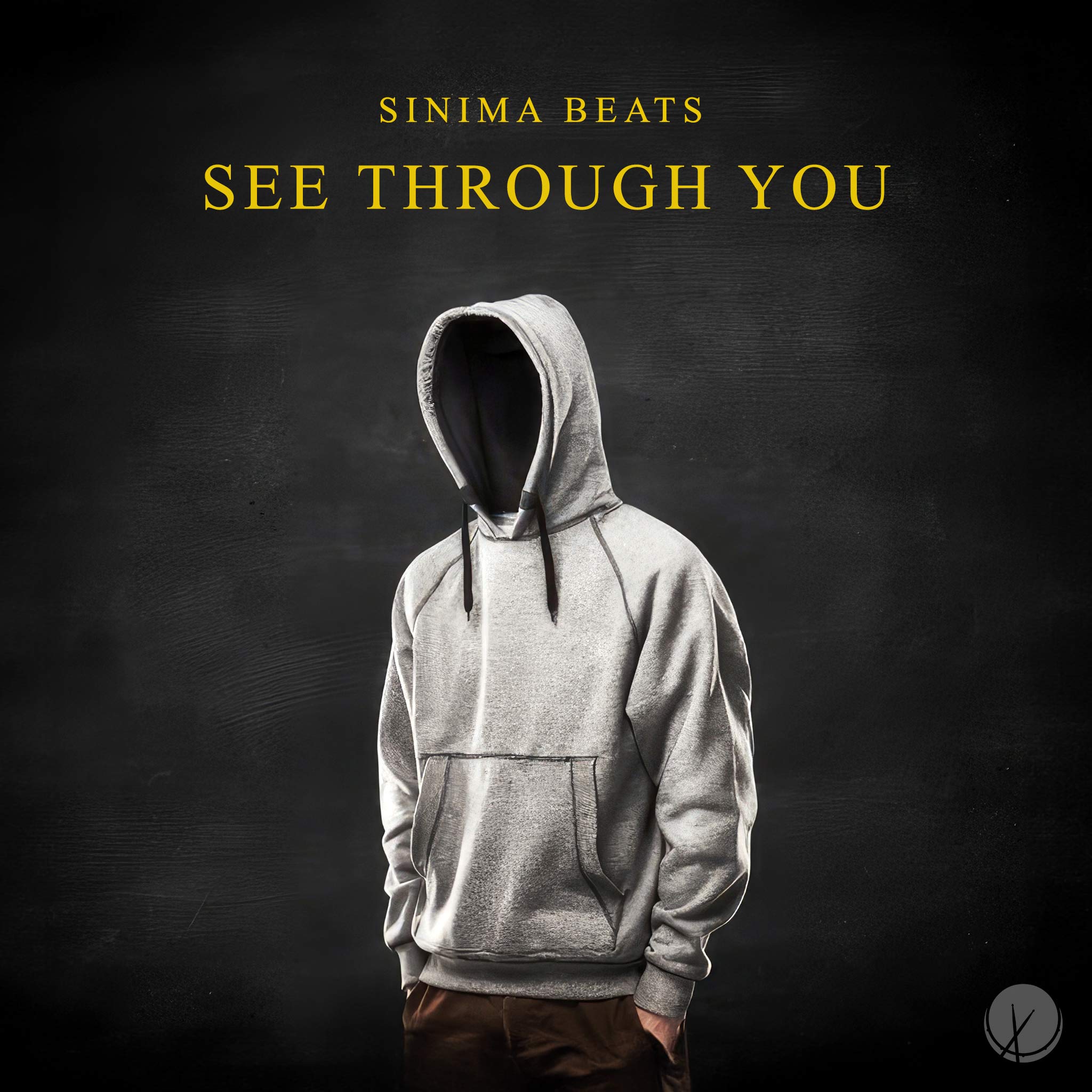 Faceless rapper wearing a gray hooded sweater and brown pants, depicting an invisible man against a dark background, embodying the theme of 'See Through You.'