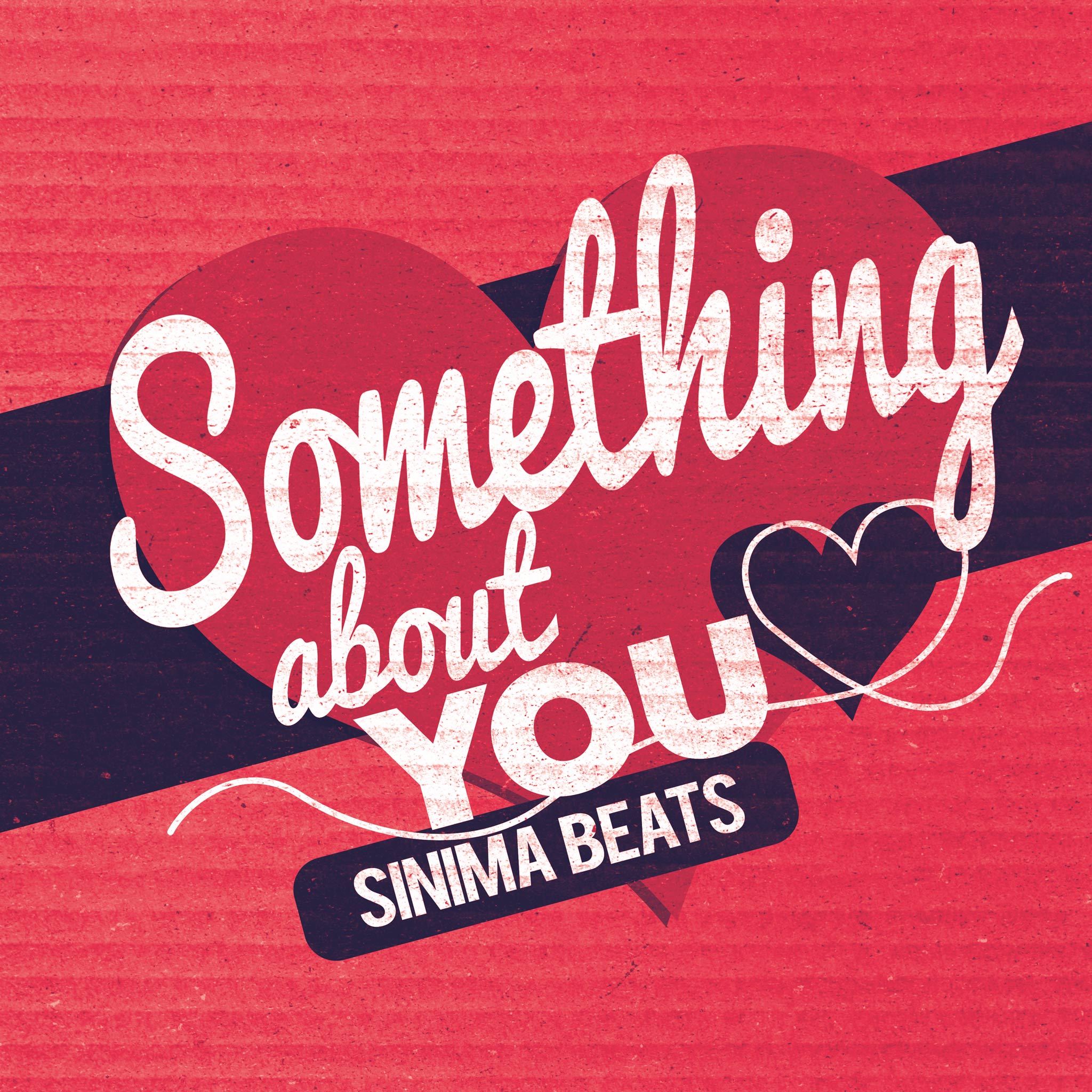 Typography cover art design for R&B club music, featuring the title "Something About You" in bold text. The background showcases a red and purple color scheme with hearts and a subtle paper texture, conveying a romantic and vibrant theme — Something About You.