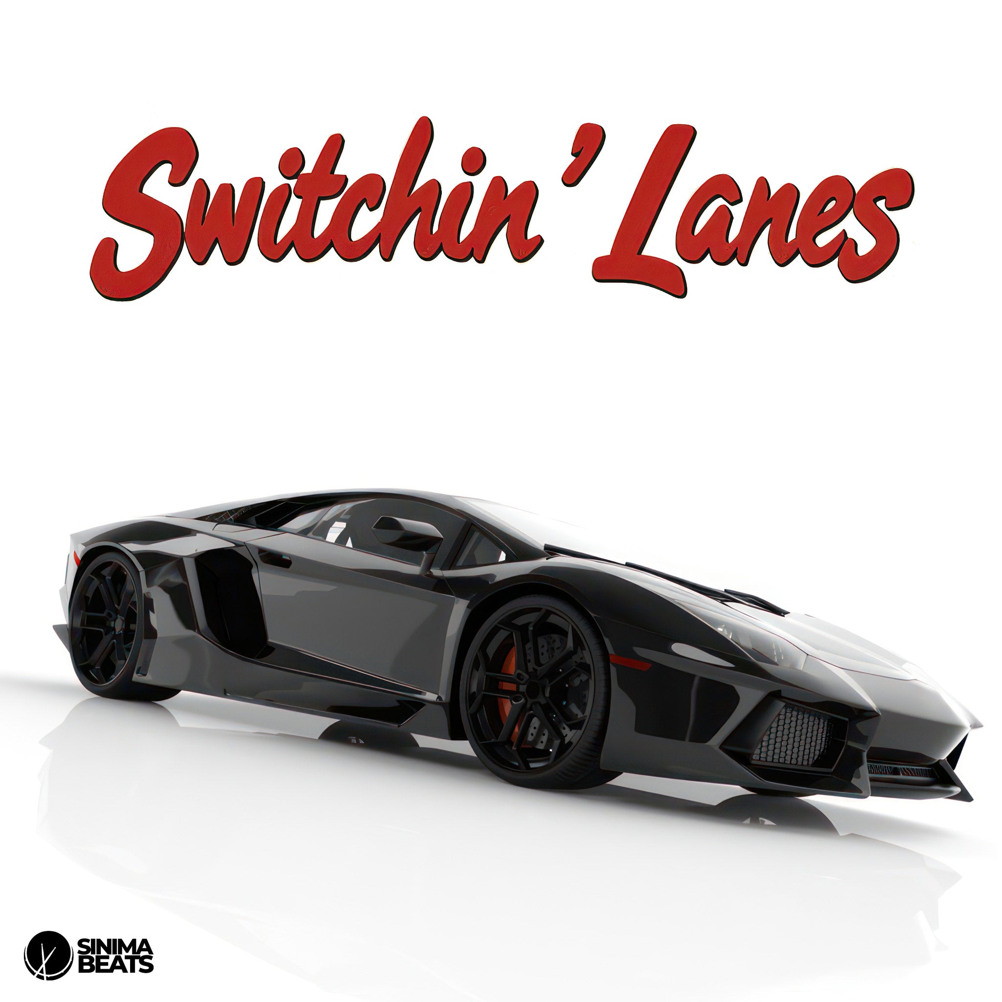 A sleek black luxury sports car positioned against a solid white background, symbolizing the theme of Switchin Lanes. The car's glossy surface and aerodynamic design evoke a sense of speed, power, and luxury. The bold red title text overlays the image, adding a striking contrast that draws attention, fitting the aesthetic of trap music cover art. The minimalist setting emphasizes the car's dominance and the allure of a high-octane lifestyle, capturing the essence of changing directions.