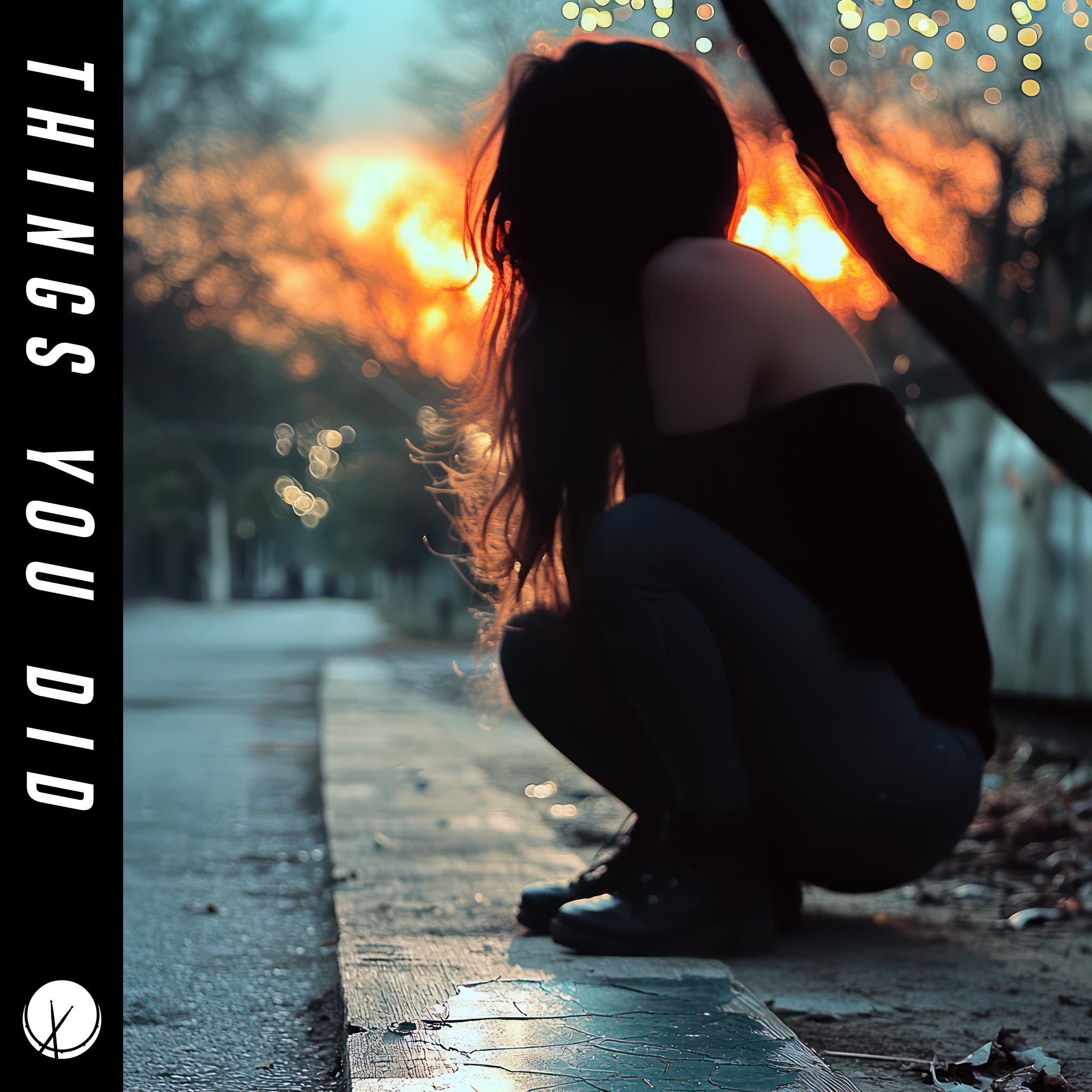 Girl sitting outside in the cold, wearing black boots and pants, crouched down with a thoughtful expression. Atmospheric and moody cover art for Sinima Beats' 'Things You Did' track, capturing a raw and introspective vibe. - Things You Did Instrumental by SINIMA BEATS