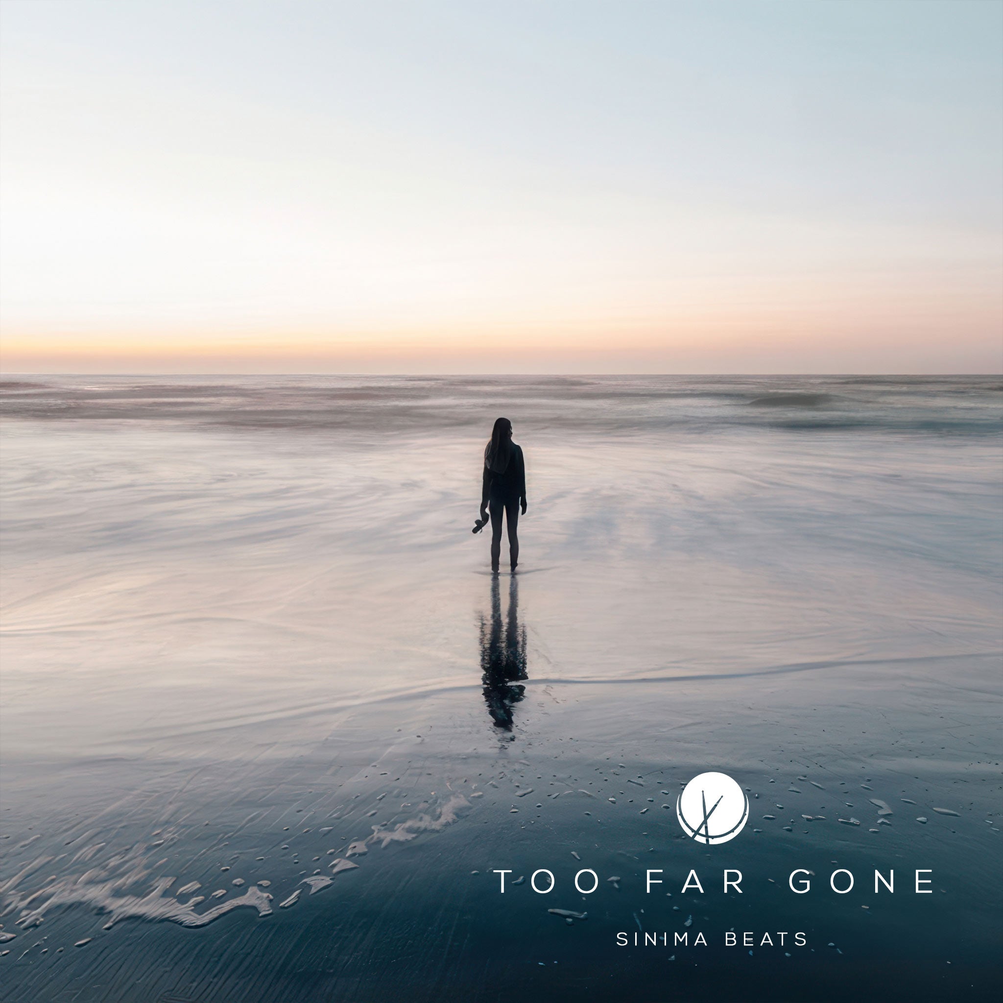 Woman Standing on Beach Facing the Sea, Holding Her Shoes at a Distance. Title: "Too Far Gone."