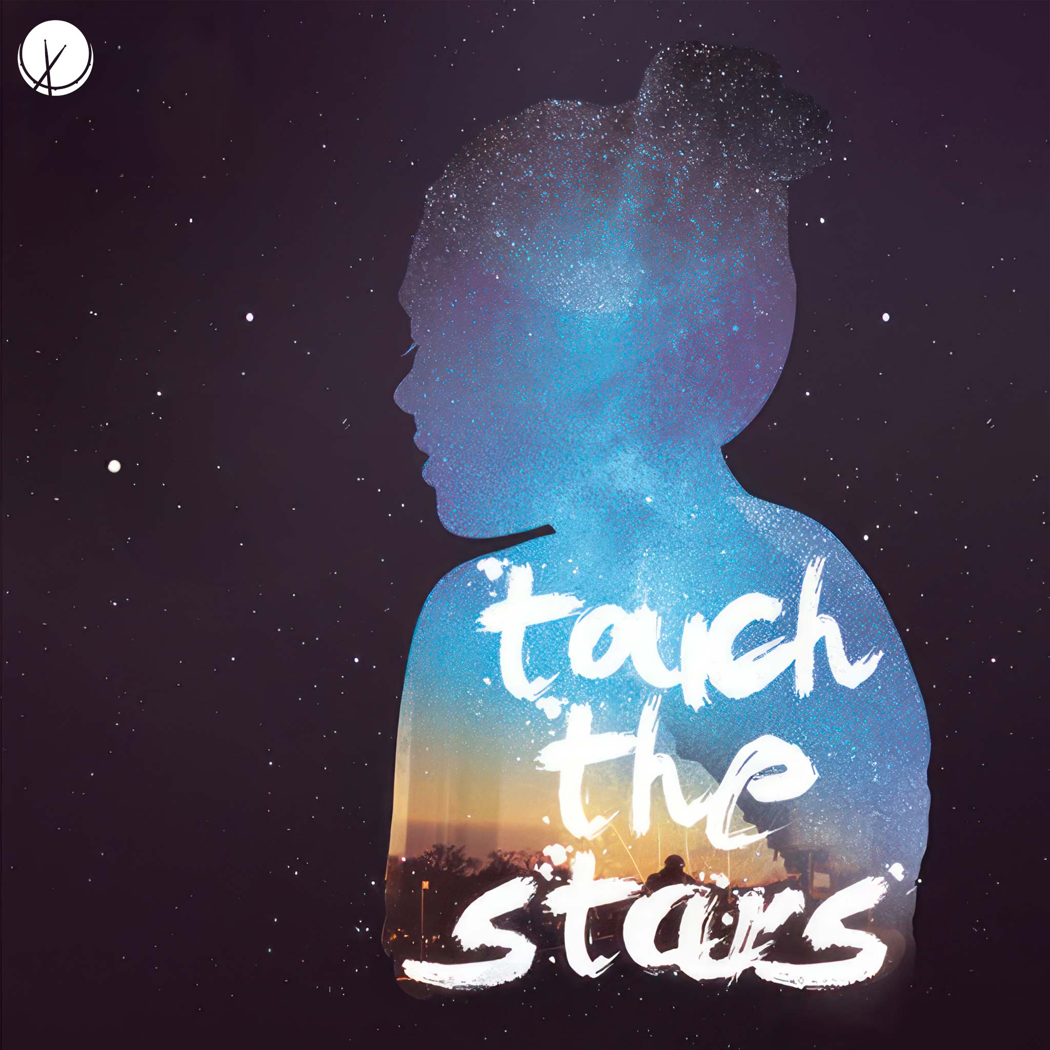 "Touch the Stars" - Double Exposure of Woman Silhouette with Stars in Space in the Background