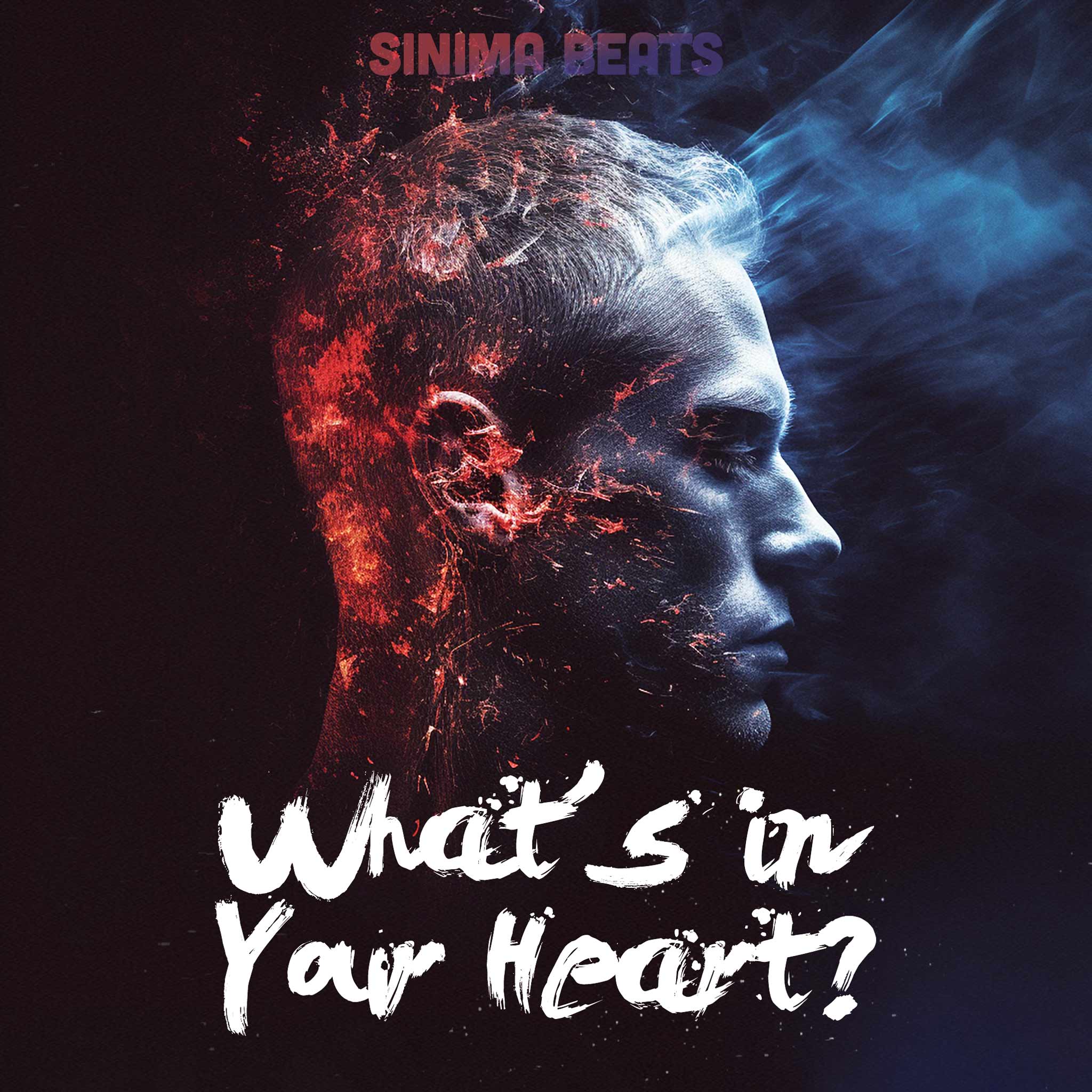 Double Exposure of Profile View of Man's Head with Fire and Blue Fog on a Dark Background - What's in Your Heart